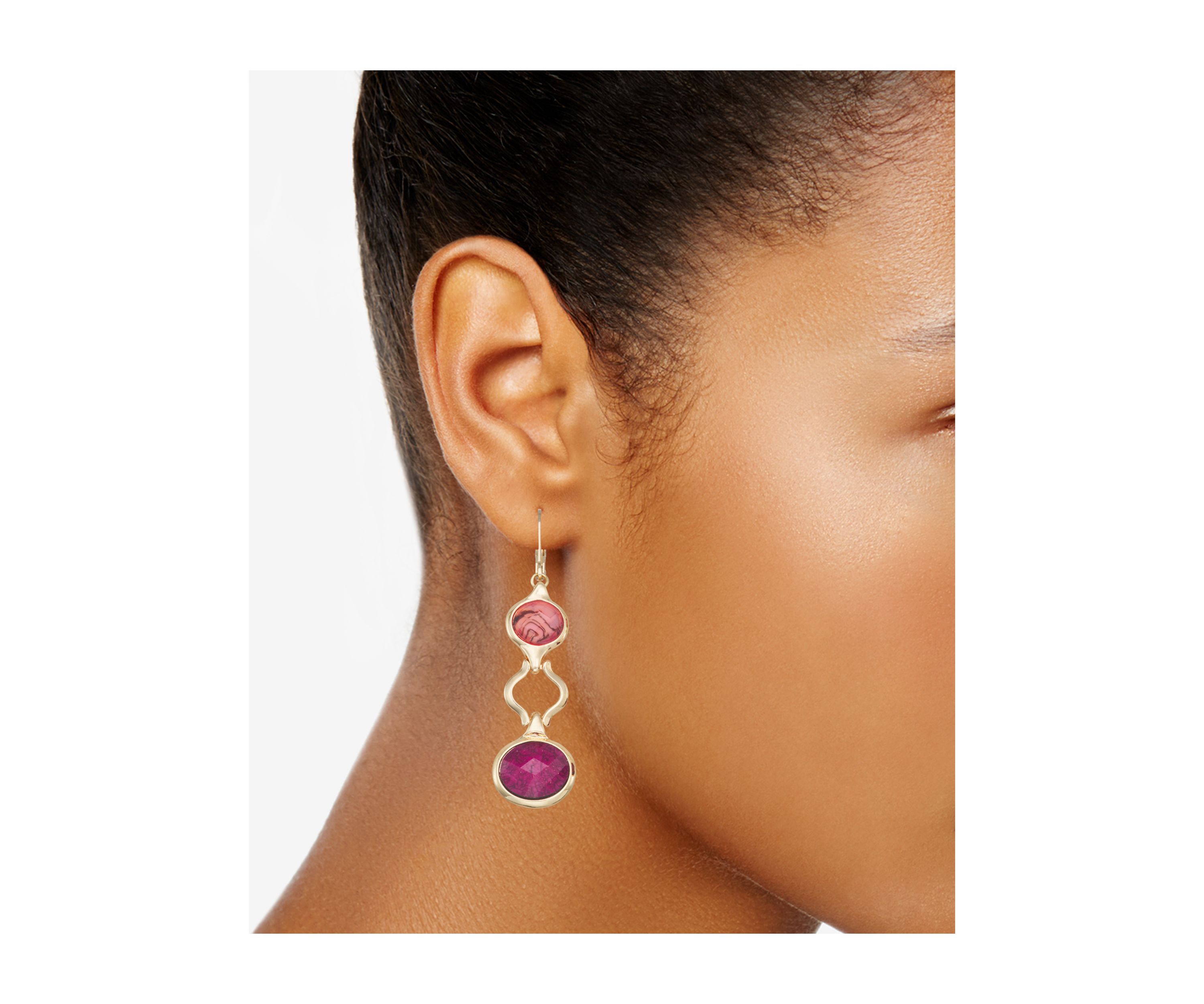 Gold Tone Burgundy Double Drop Earrings
