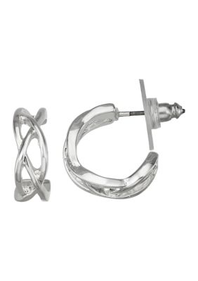 Silver Tone Open C Hoop Earrings