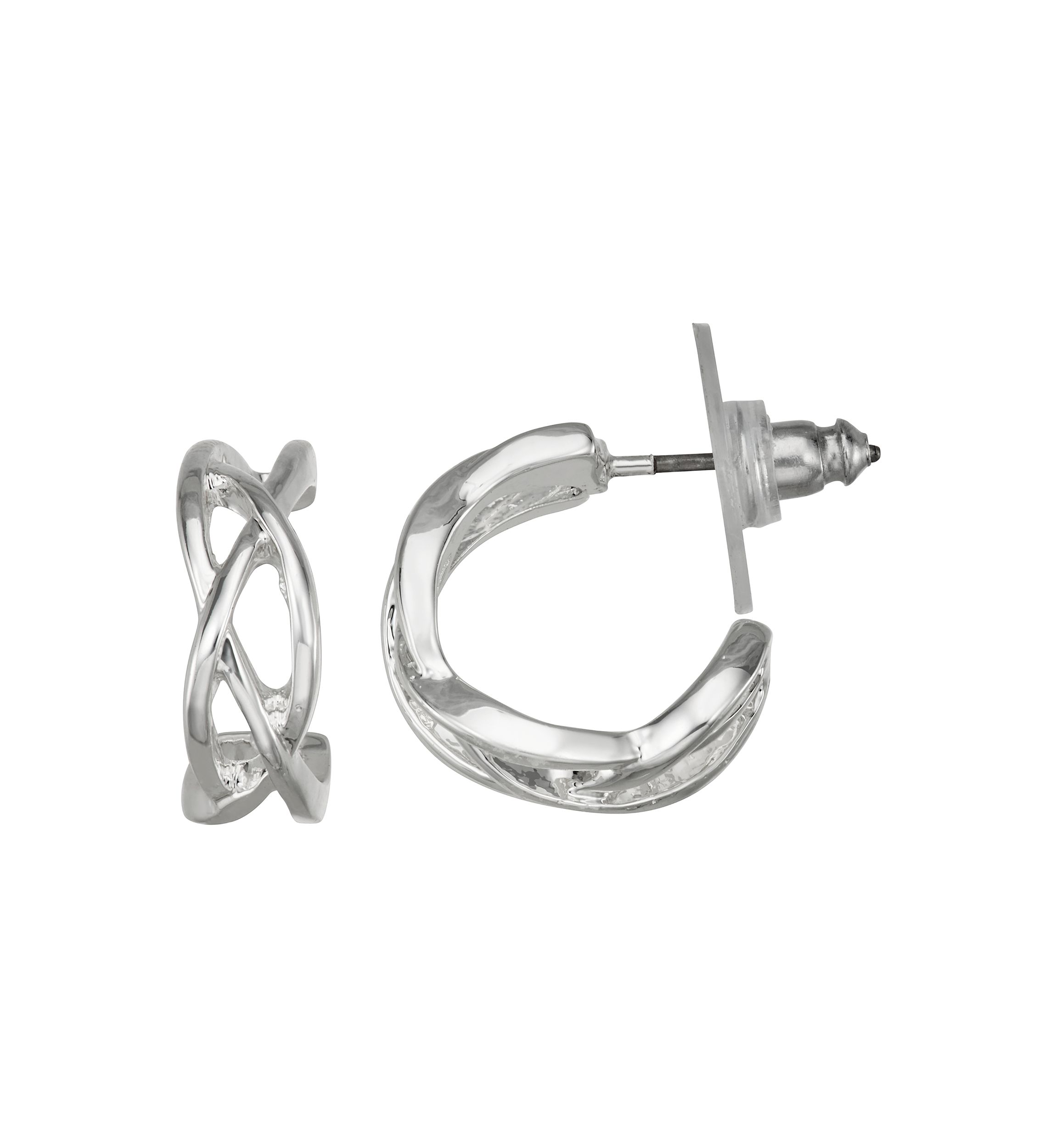 Silver Tone Open C Hoop Earrings