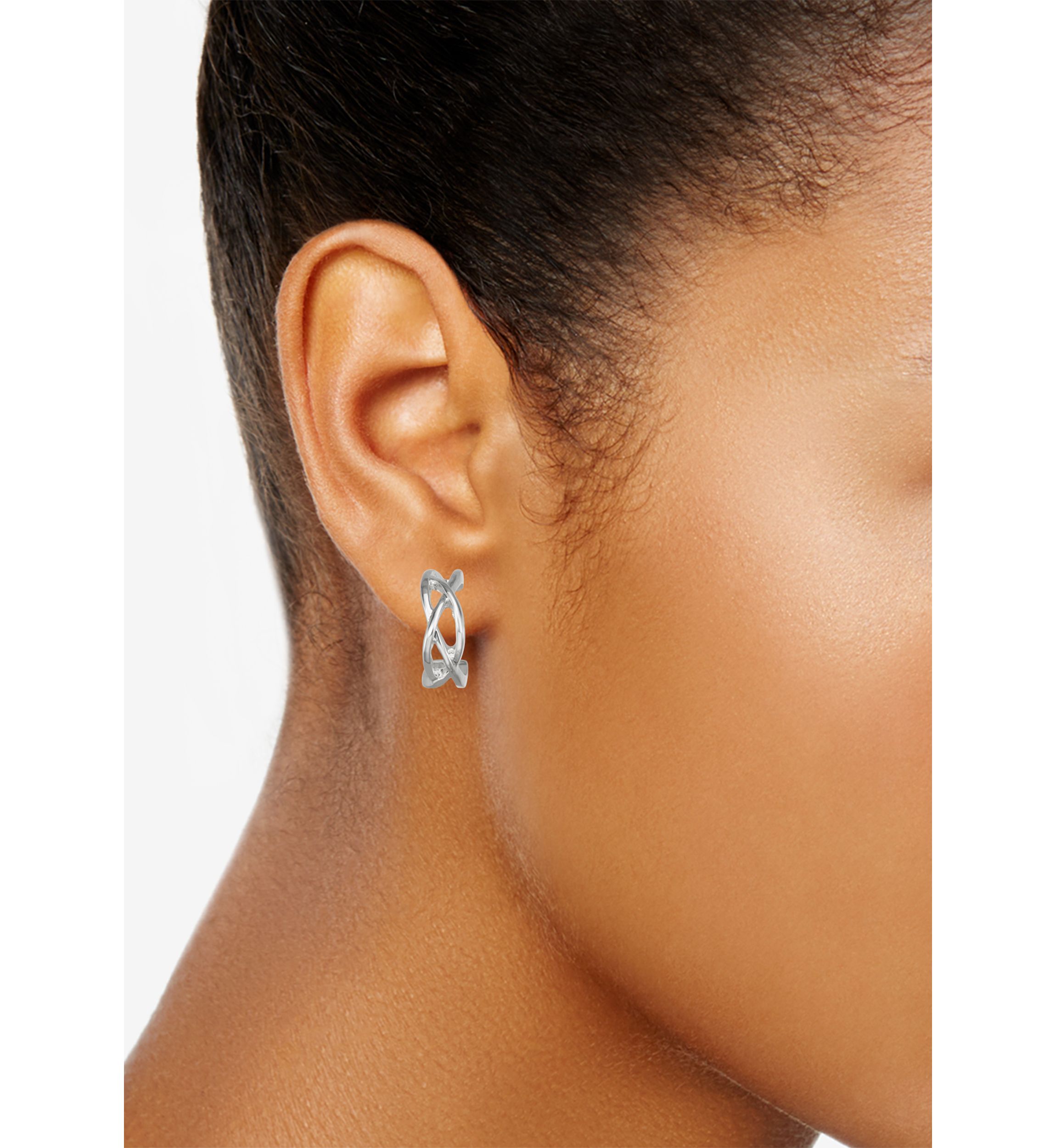 Silver Tone Open C Hoop Earrings