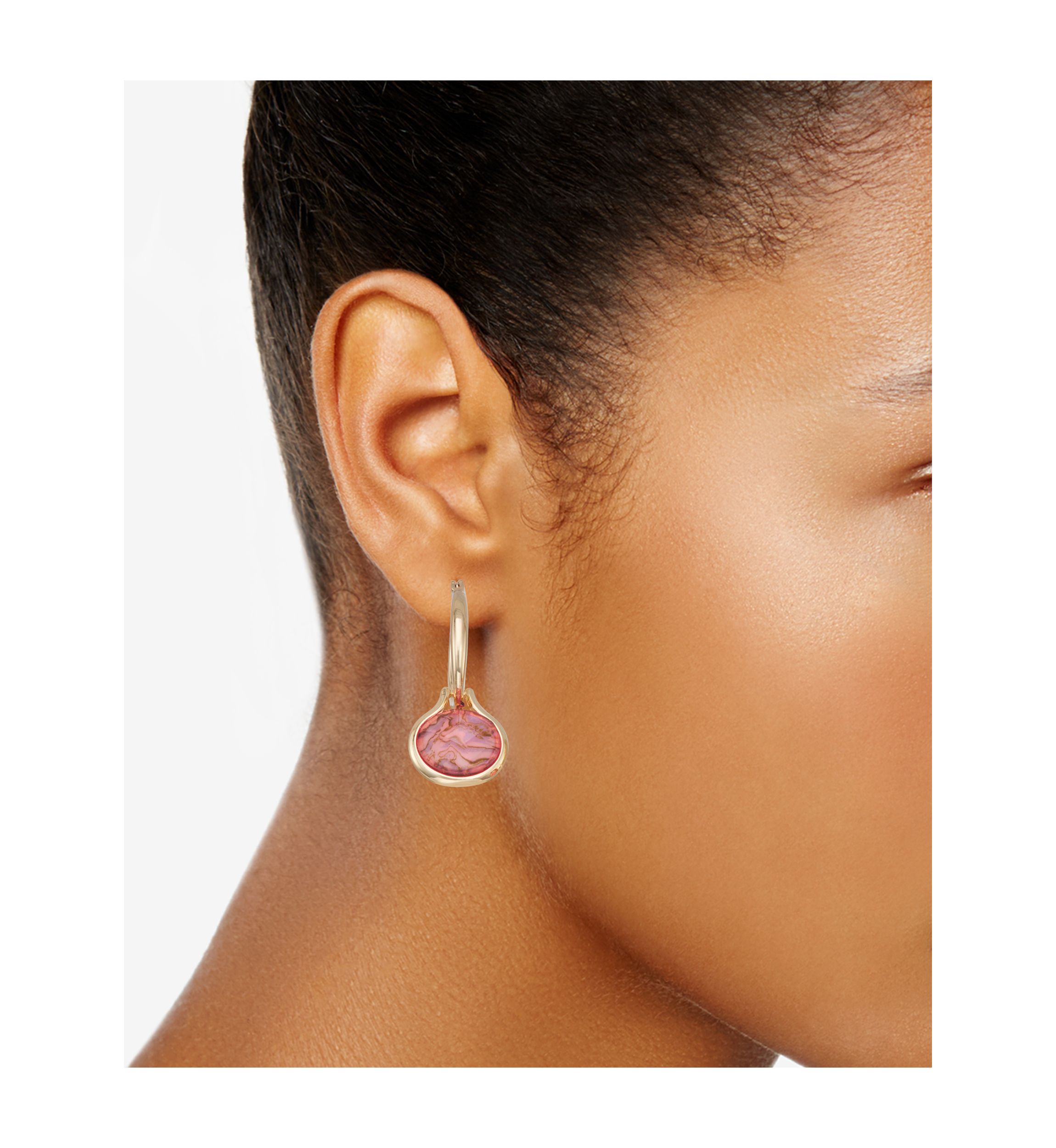 Gold Tone Burgundy Hoop Drop Earrings