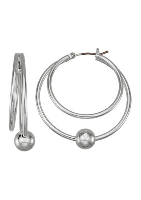 Silver Tone Double Hoop Earrings