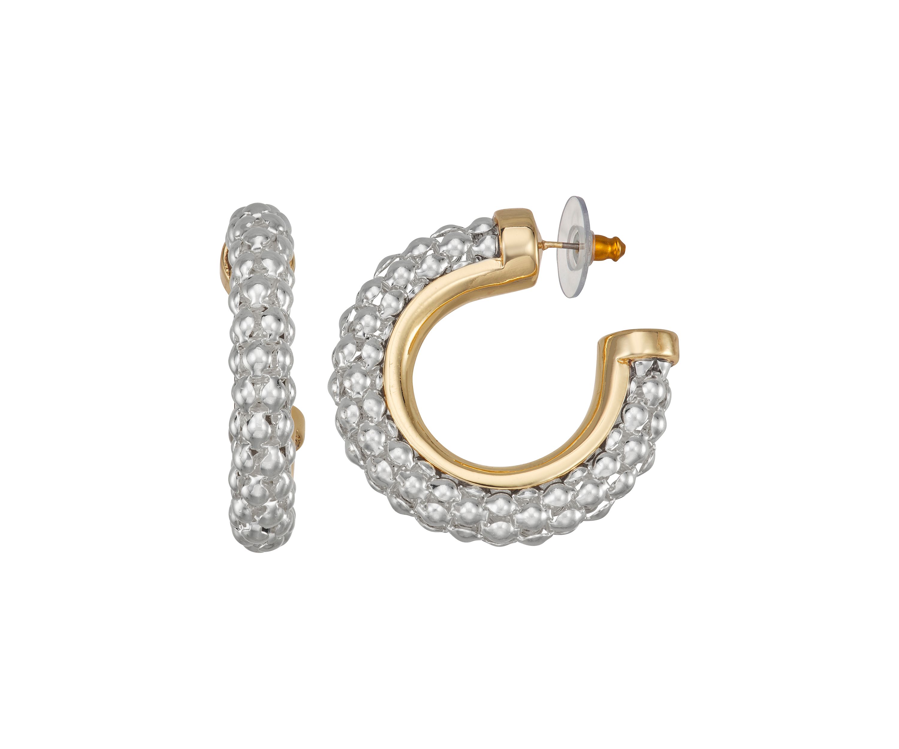 Two Tone Mixed Elements C Hoop Earrings