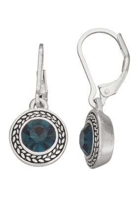 Silver Tone Blue Drop Earrings