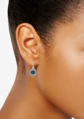 Silver Tone Blue Drop Earrings