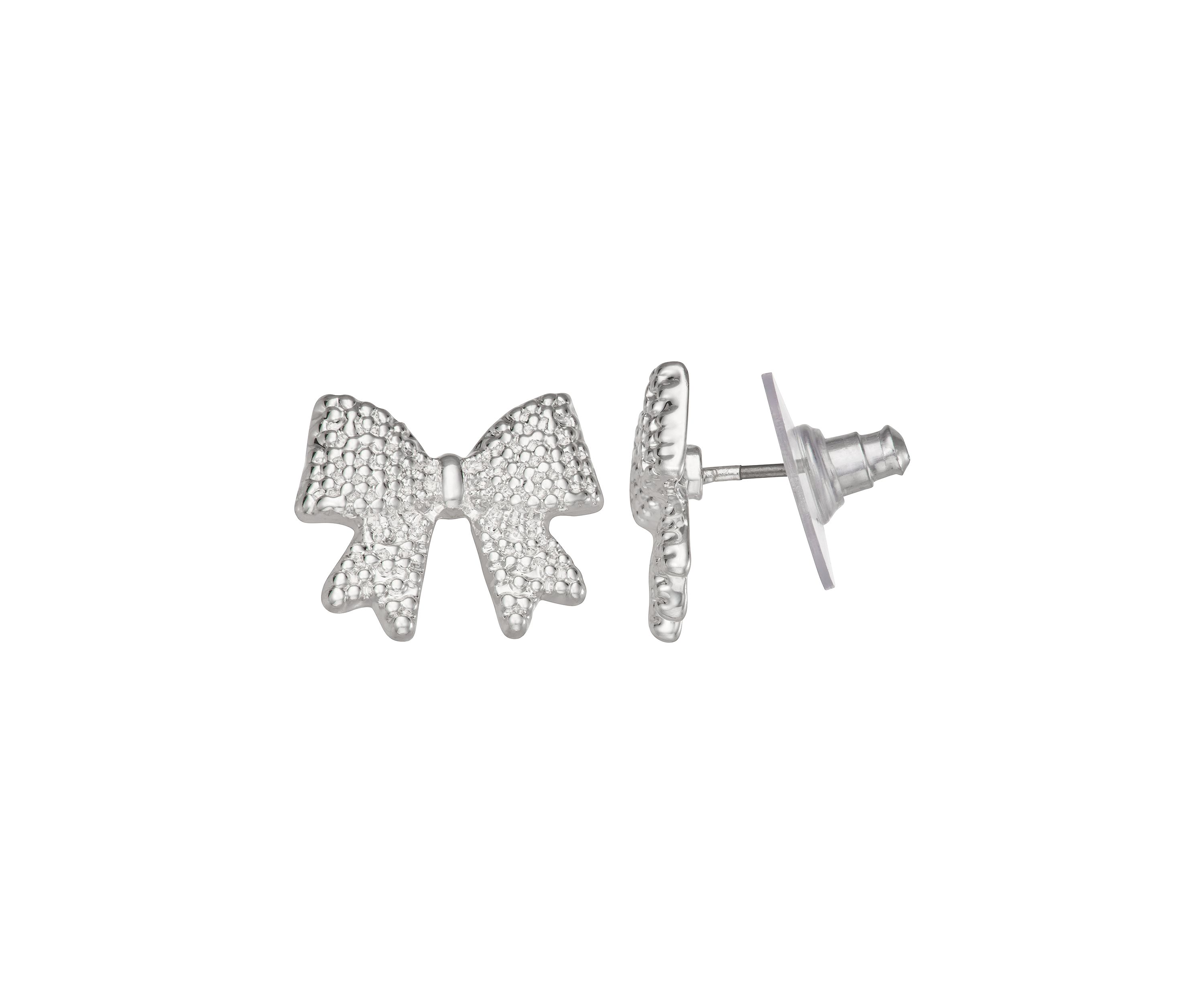 Silver Tone Bow Stud Earrings