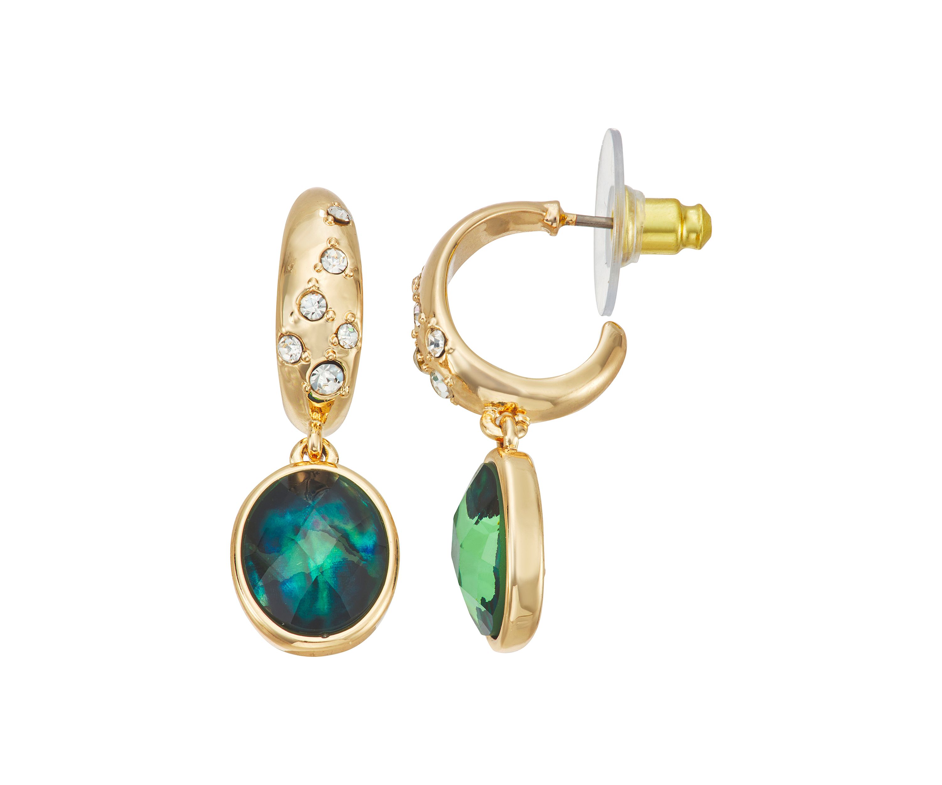 Gold Tone Green Abalone Ivy Drop Earrings