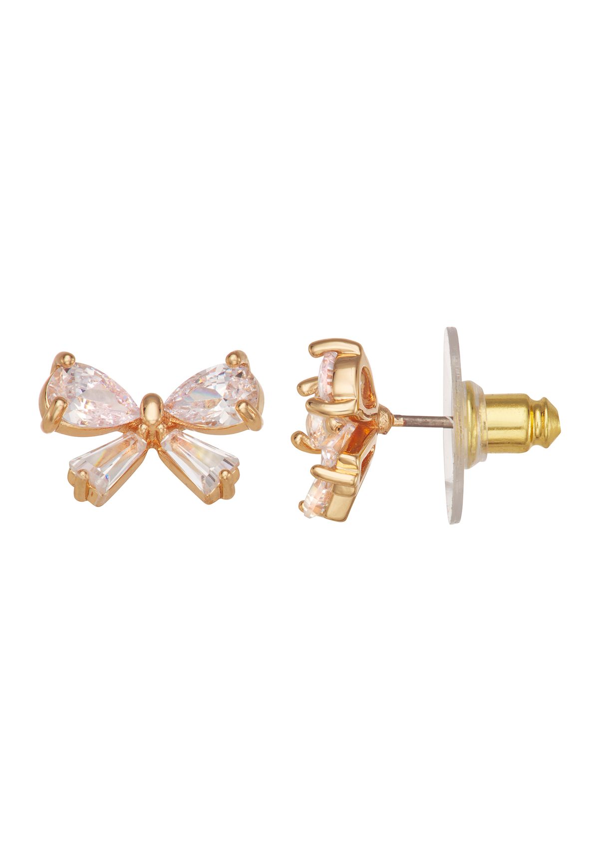 Gold Tone Crystal Bow Stud Earrings