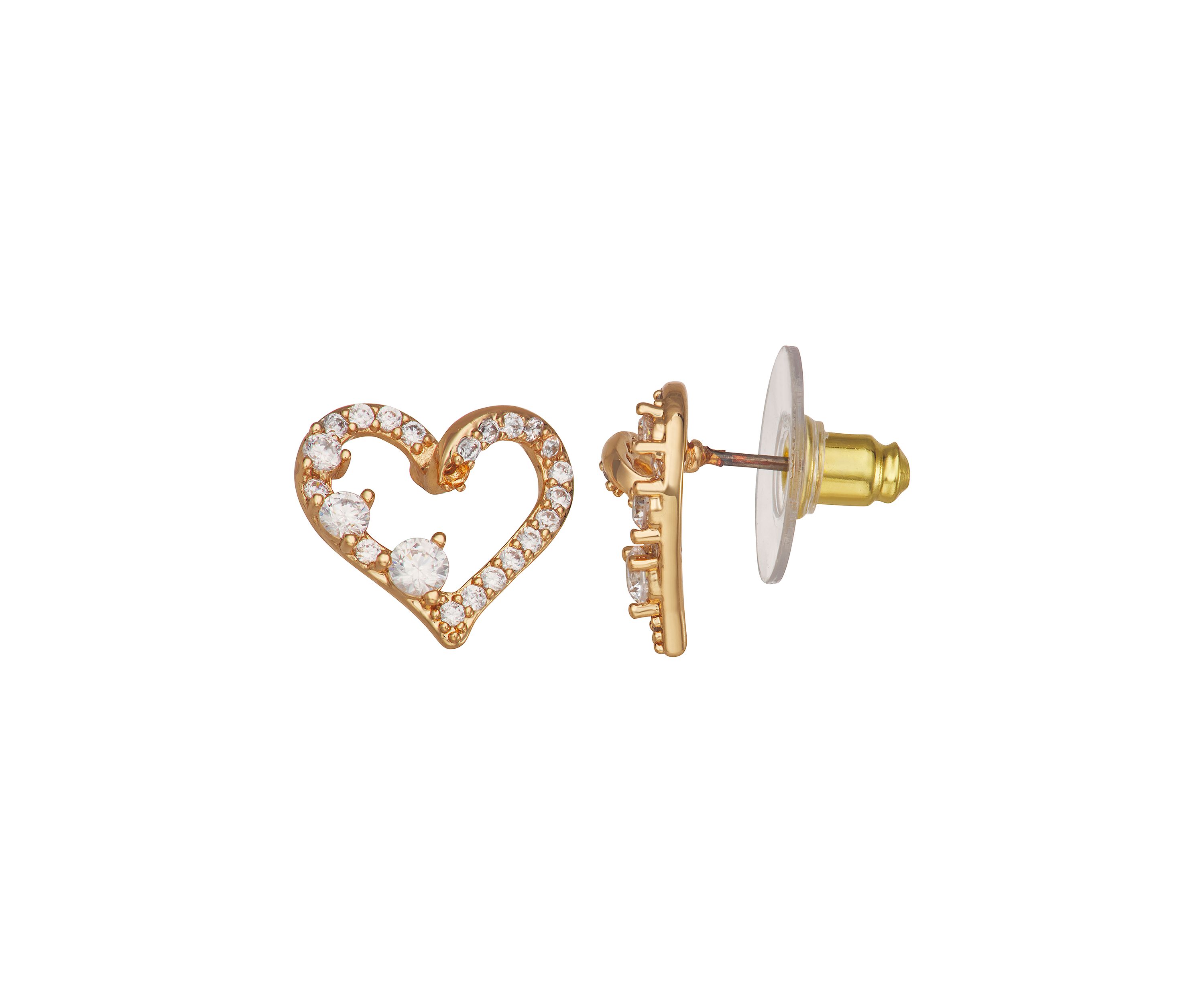 Gold Tone Crystal Heart Stud Earrings
