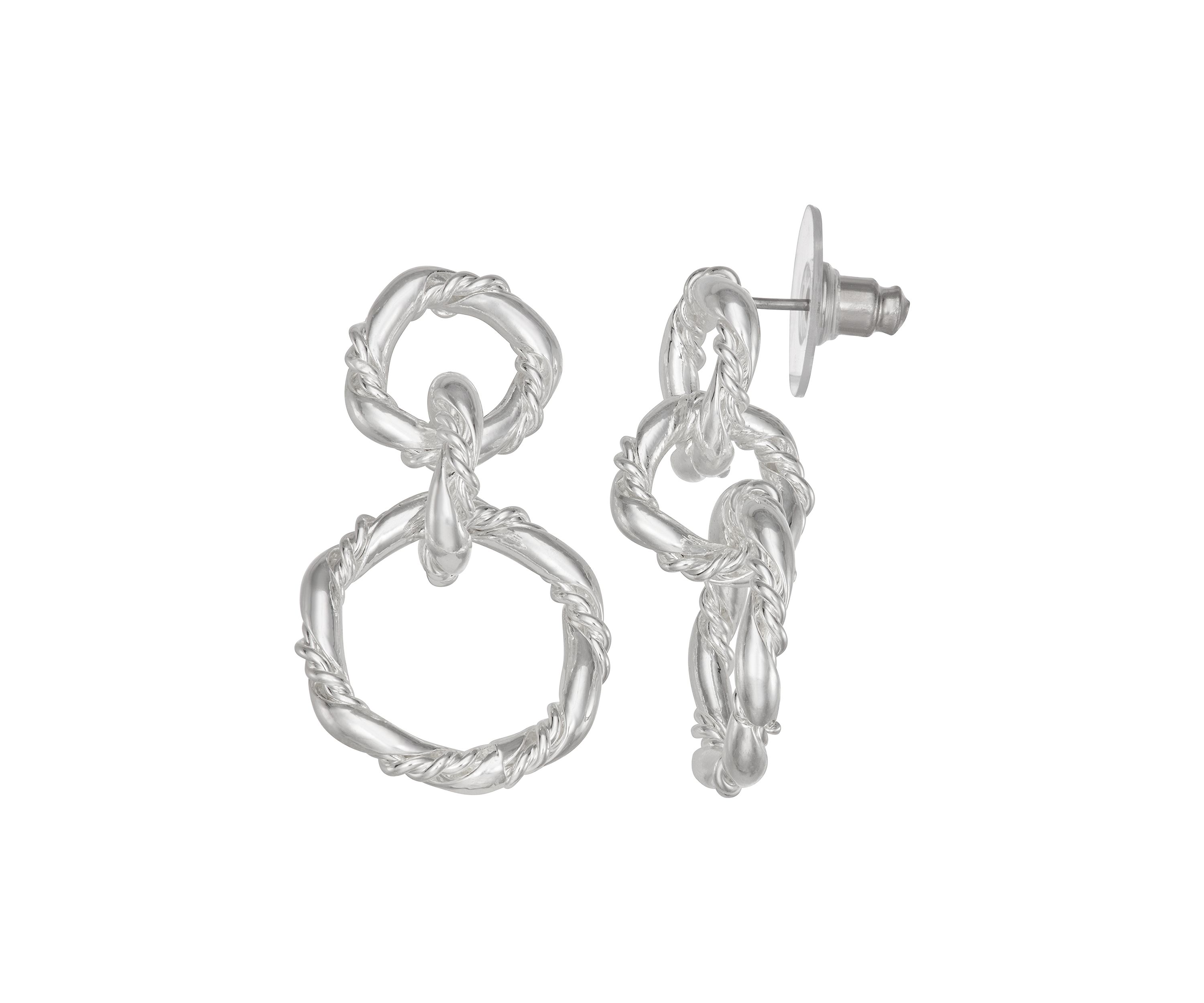 Silver Tone Twisted Double Drop Earrings
