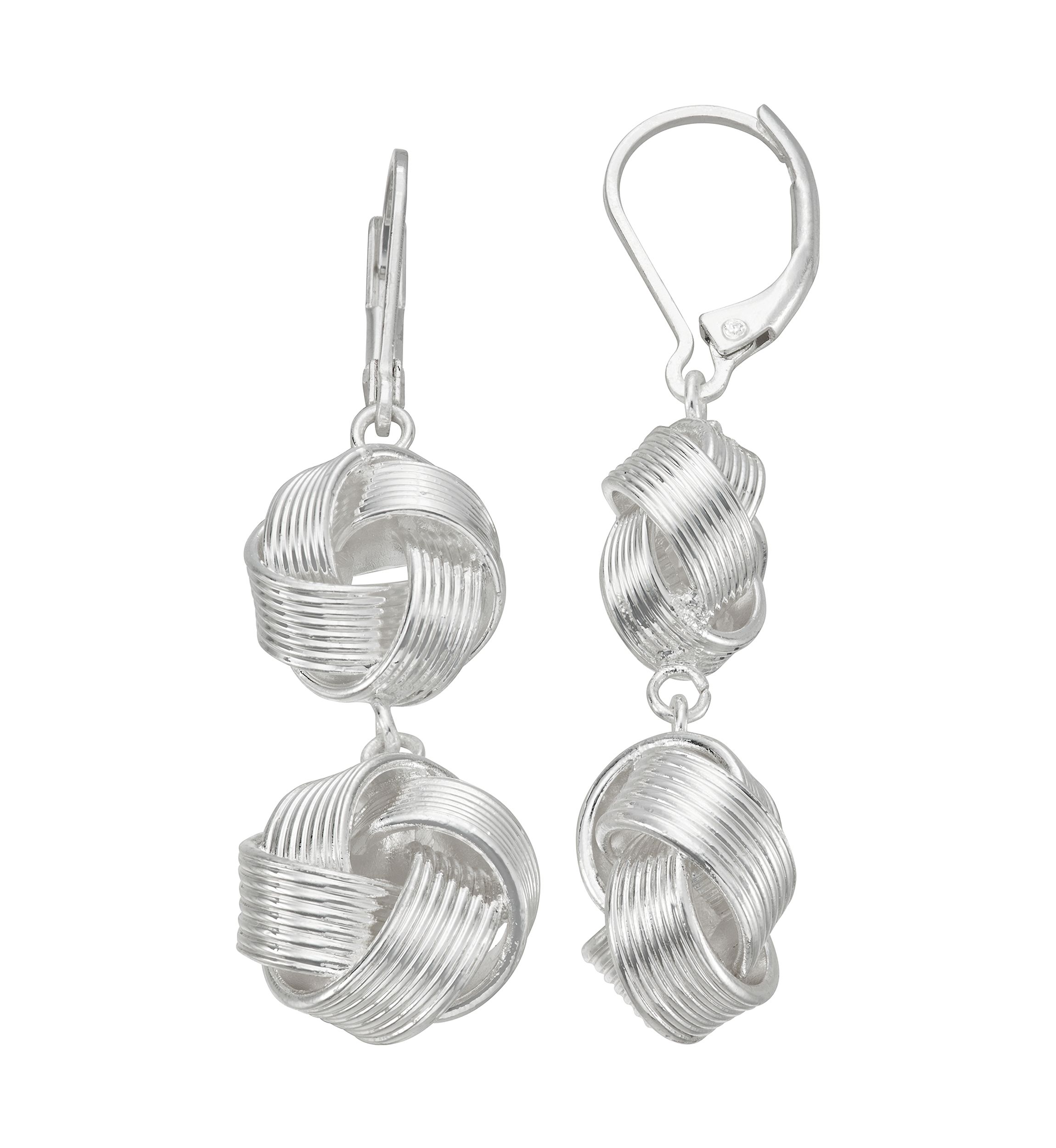 Silver Tone Twisted Double Drop Earrings