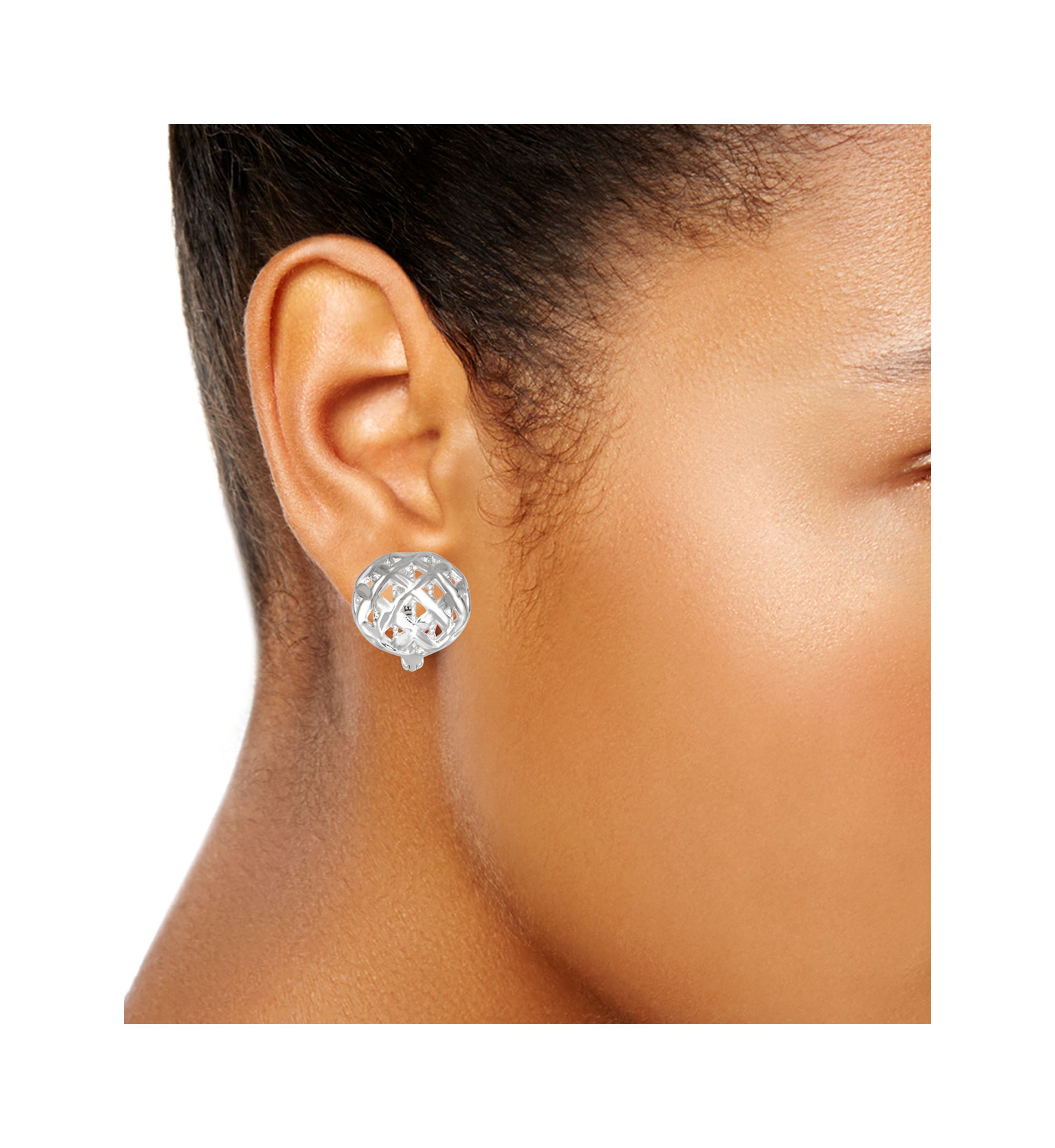 Silver Tone 12 Millimeter Open Weave Huggie Earrings