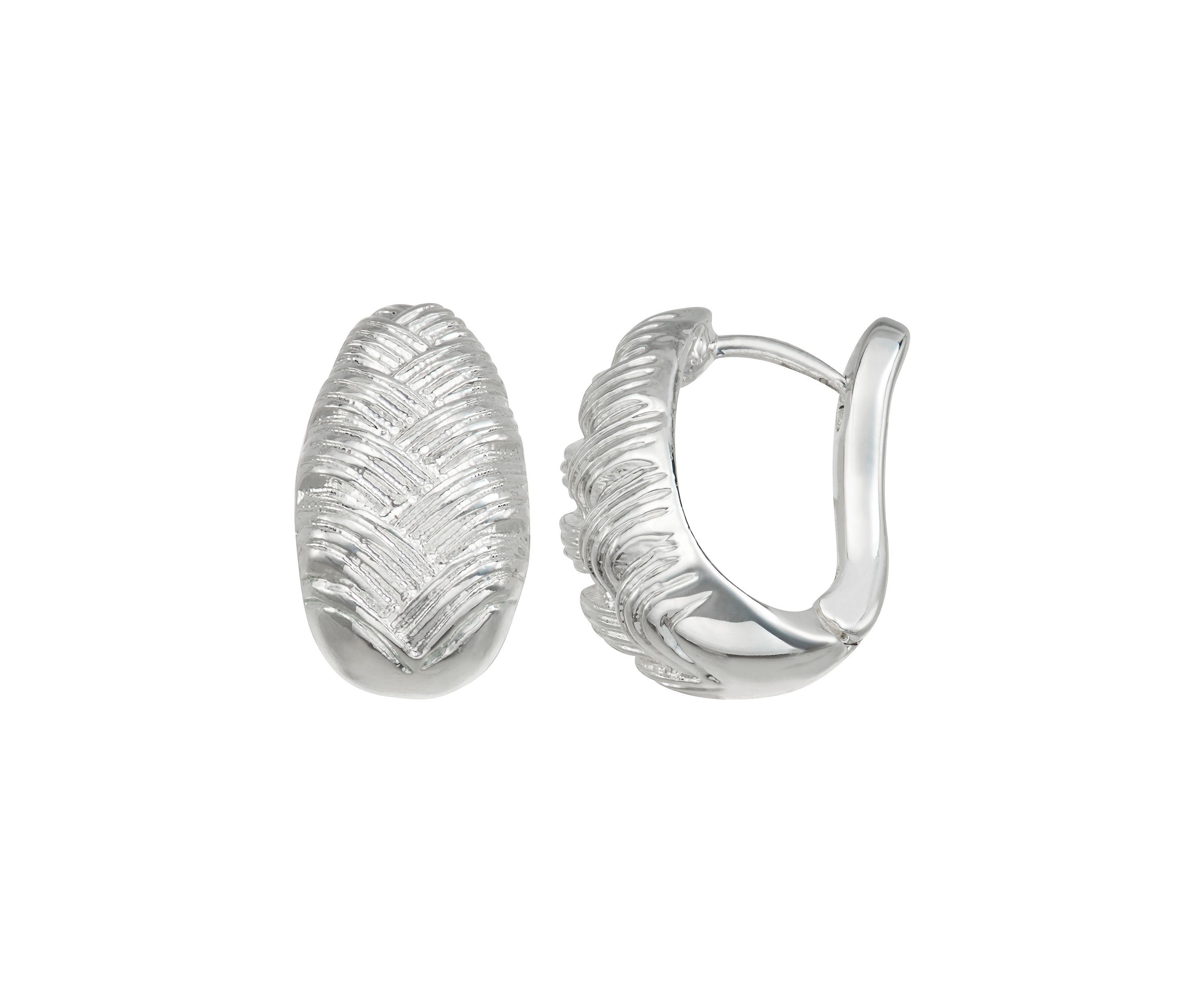 Silver Tone 16.5 Millmeter Textured Huggie Hoop  Earrings
