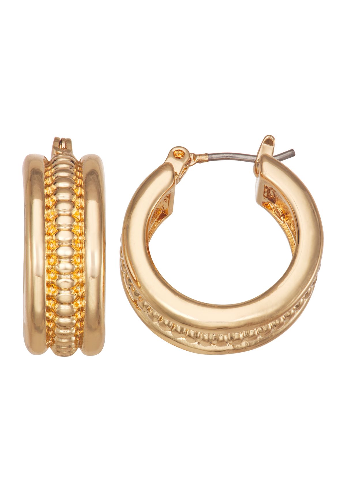 Gold Tone Ribbed Huggie Earrings
