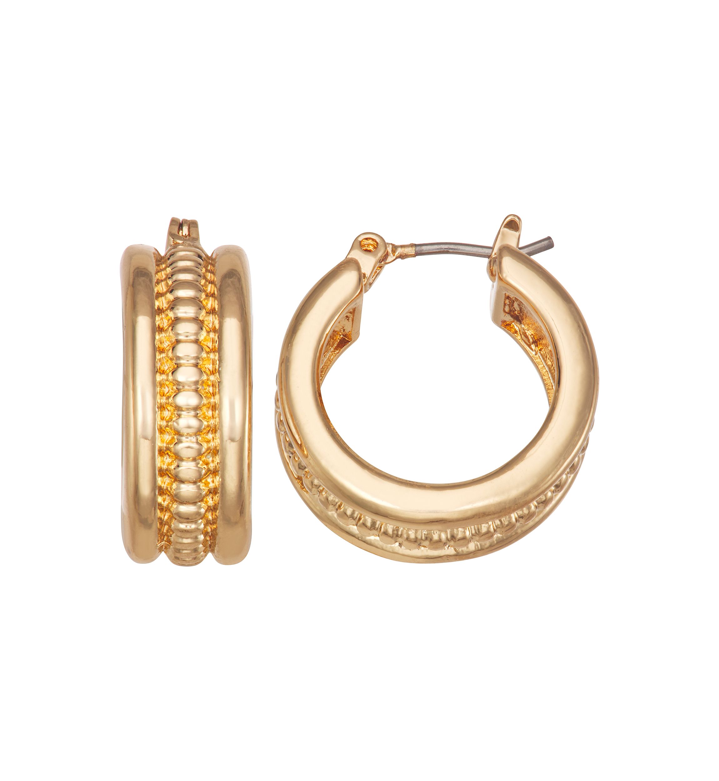 Gold Tone Ribbed Huggie Earrings