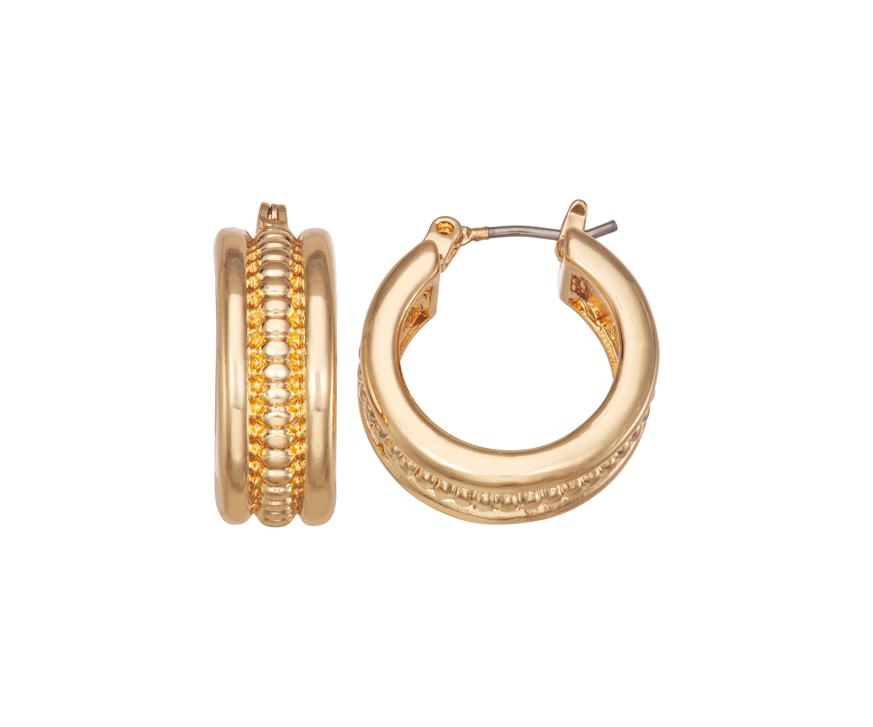 Gold Tone Ribbed Huggie Earrings