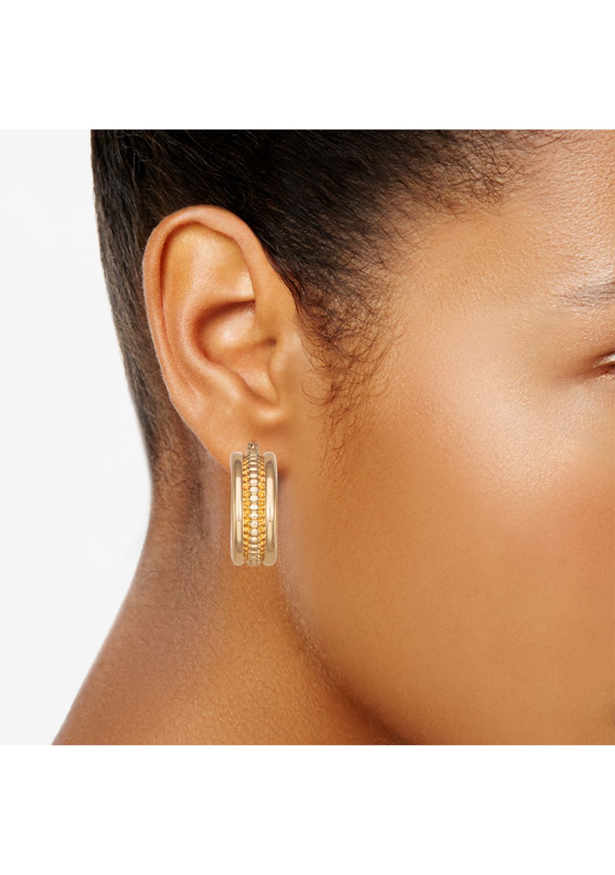 Gold Tone Ribbed Huggie Earrings