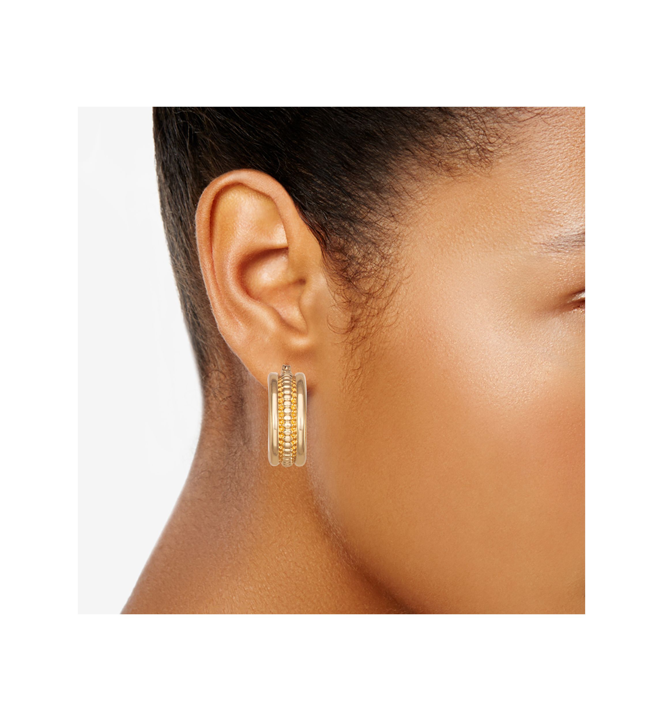 Gold Tone Ribbed Huggie Earrings