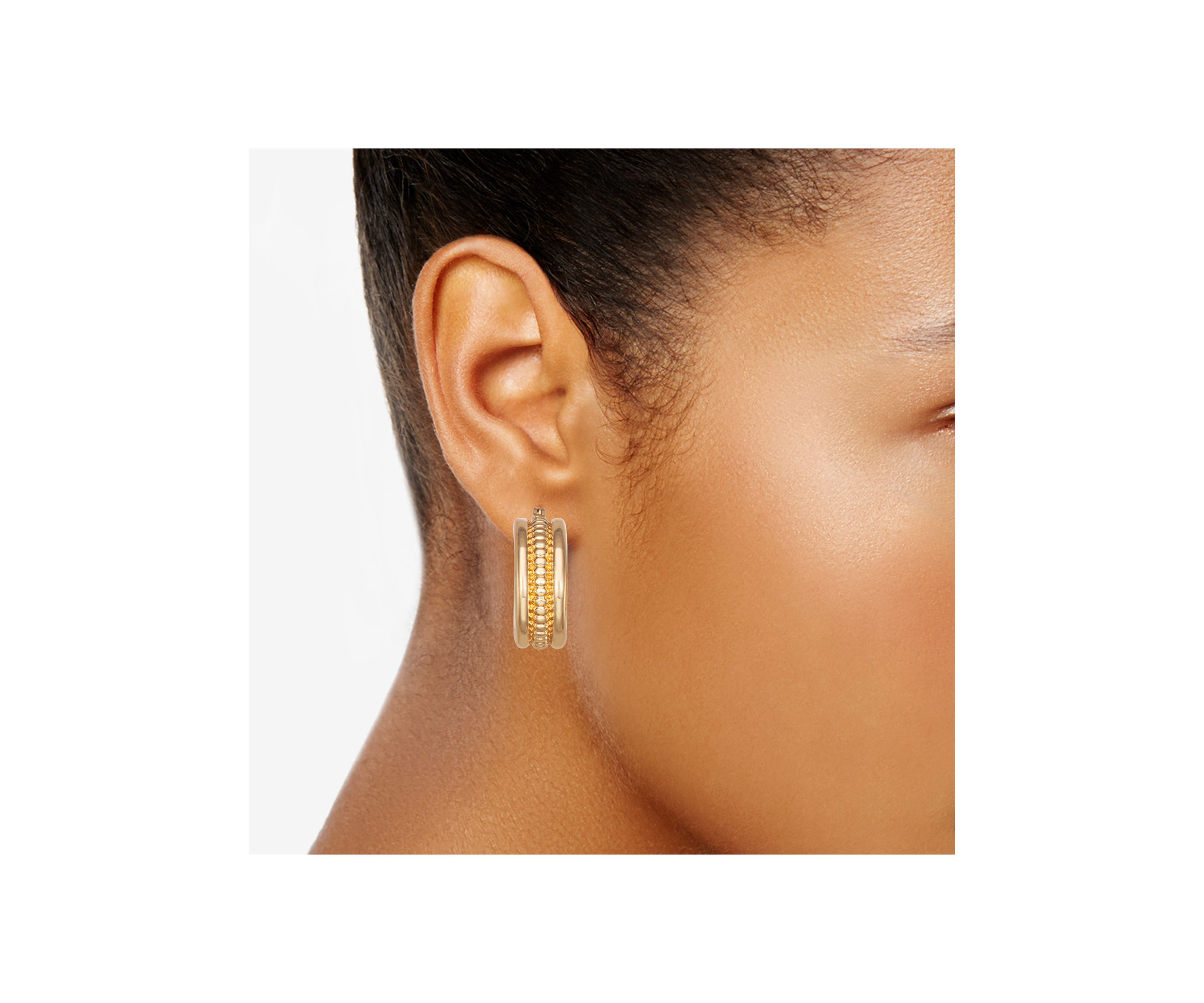 Gold Tone Ribbed Huggie Earrings