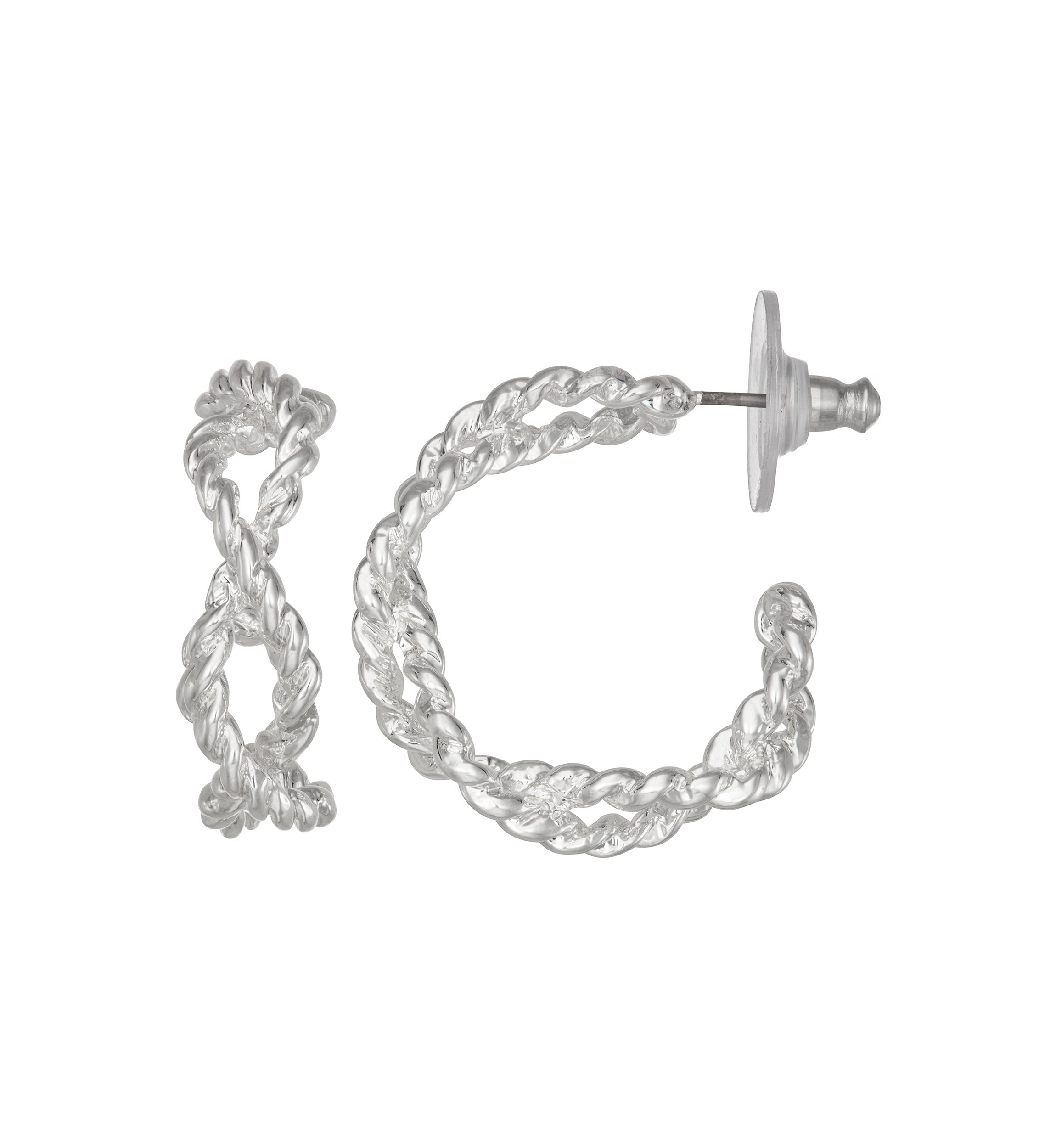 Silver Tone Rope C Hoop Earrings