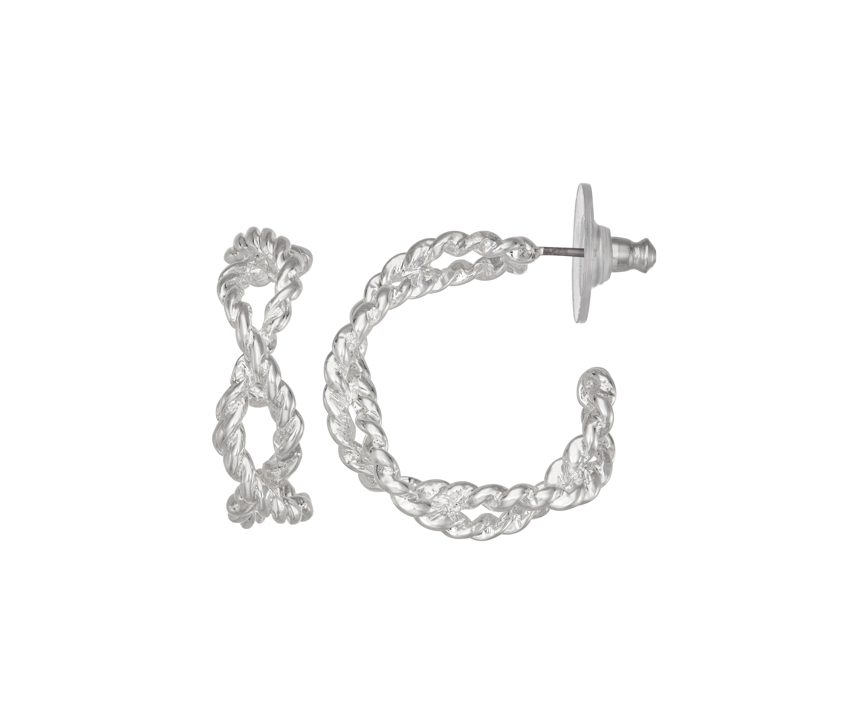 Silver Tone Rope C Hoop Earrings