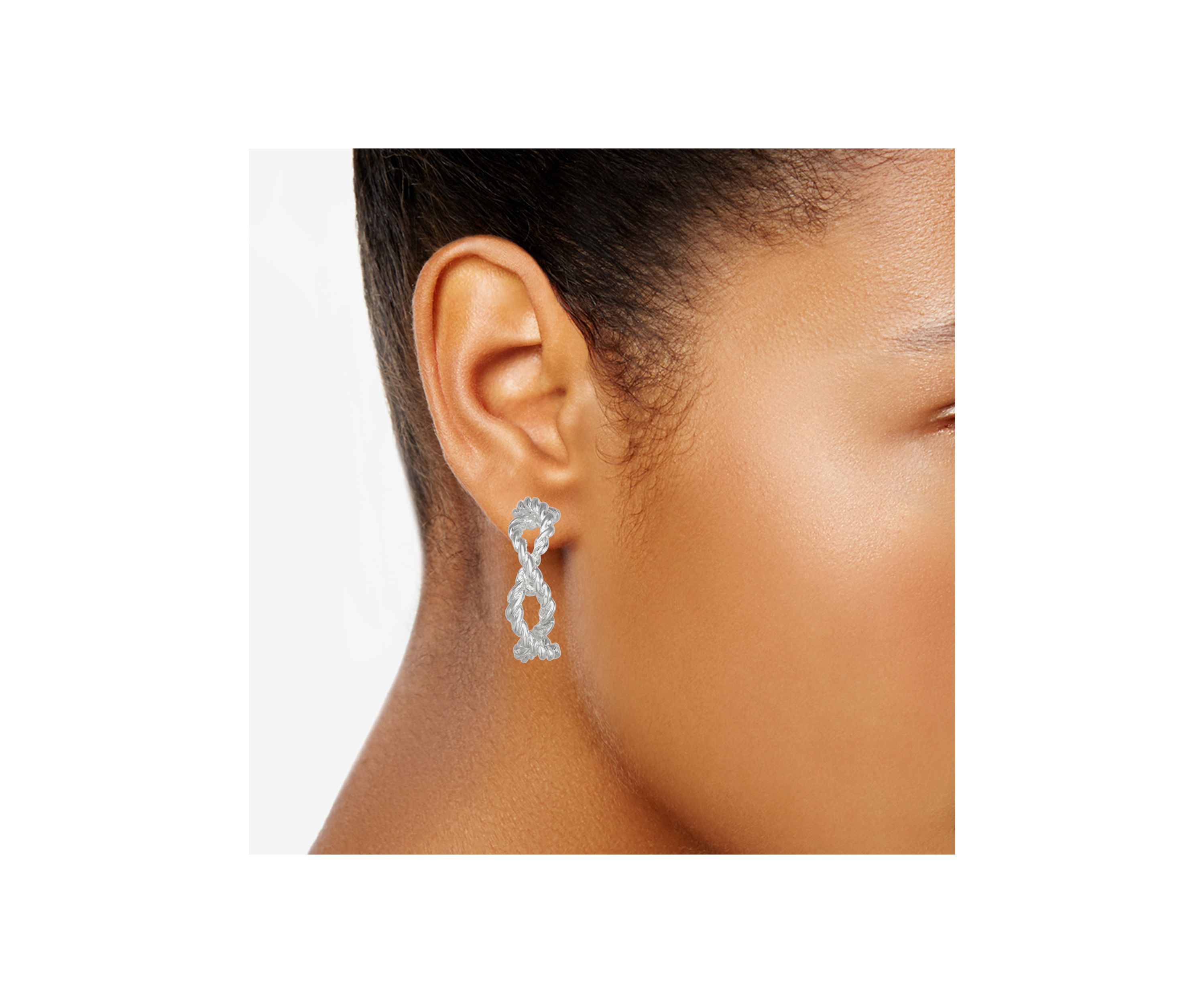 Silver Tone Rope C Hoop Earrings