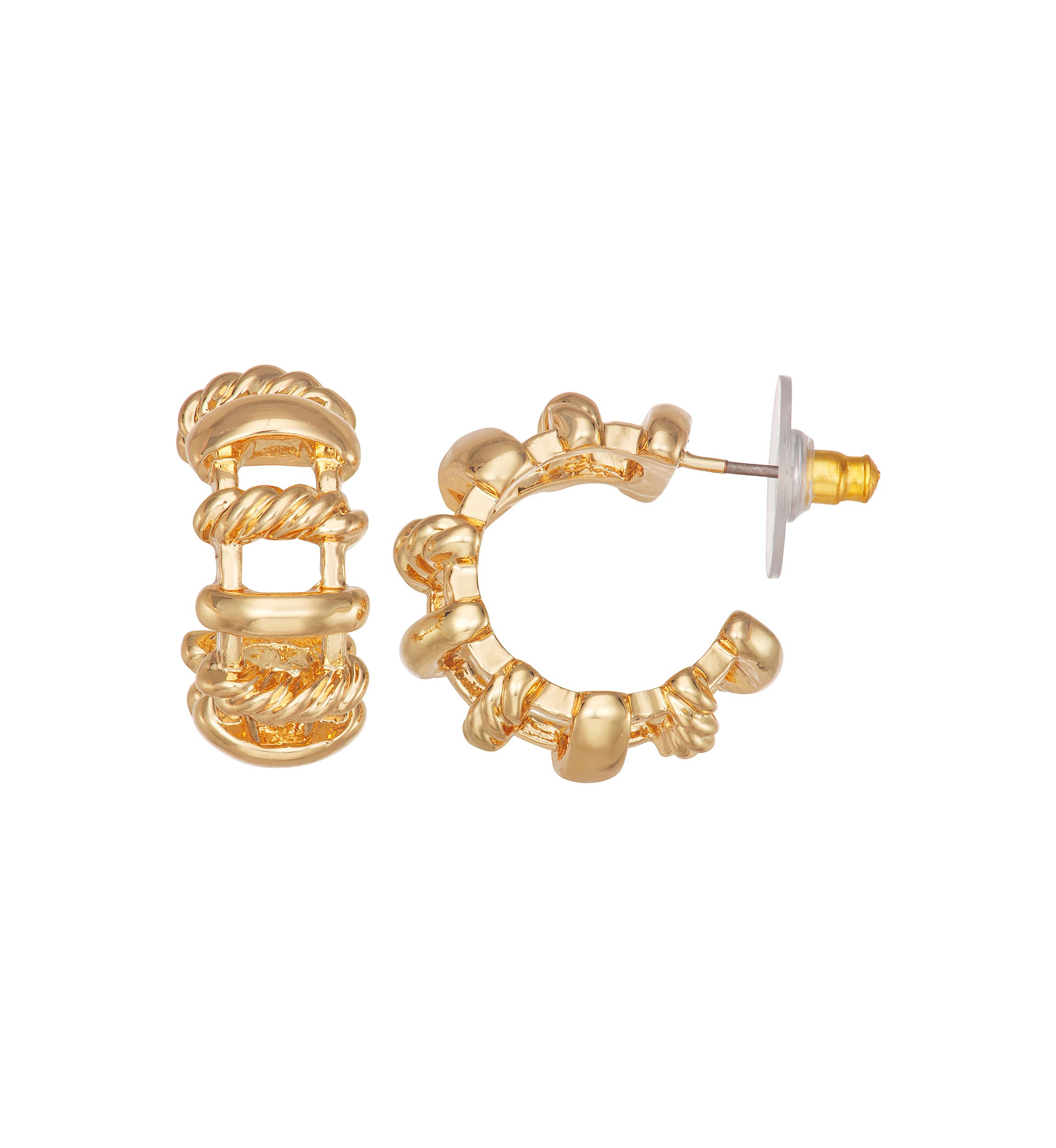 Gold Tone Rope C Hoop Earrings