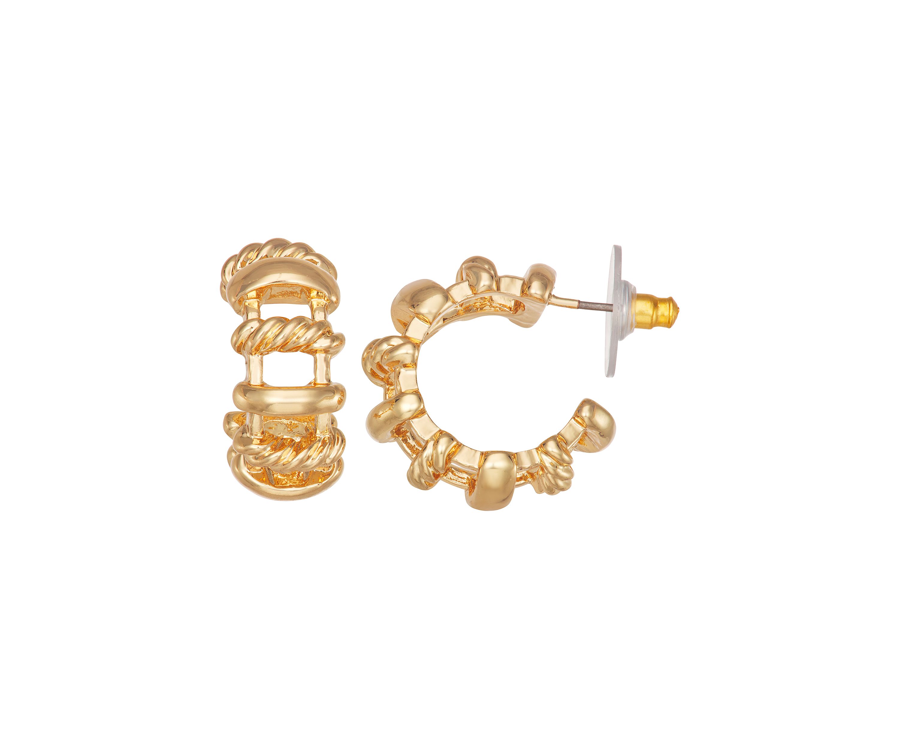 Gold Tone Rope C Hoop Earrings