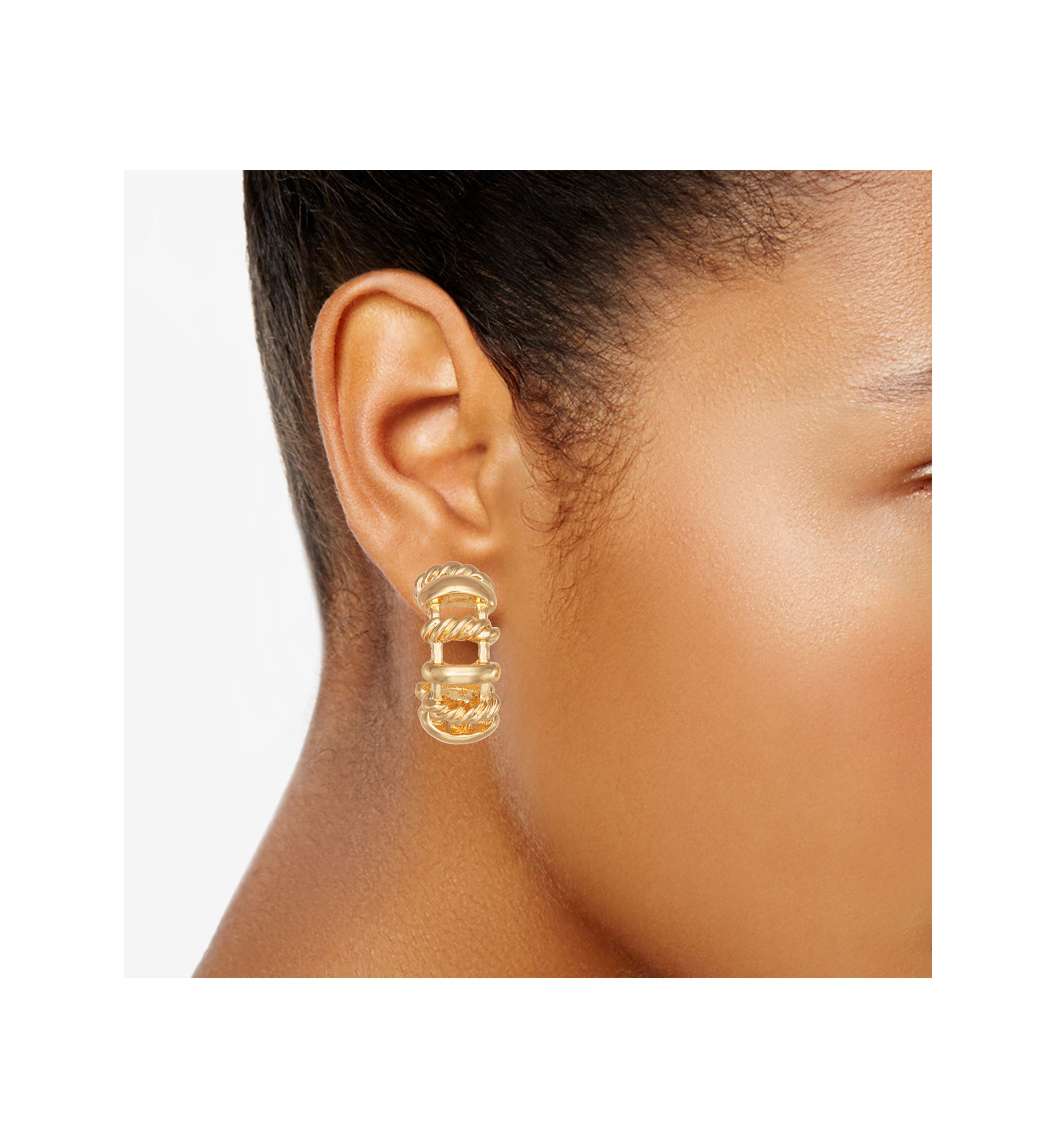 Gold Tone Rope C Hoop Earrings