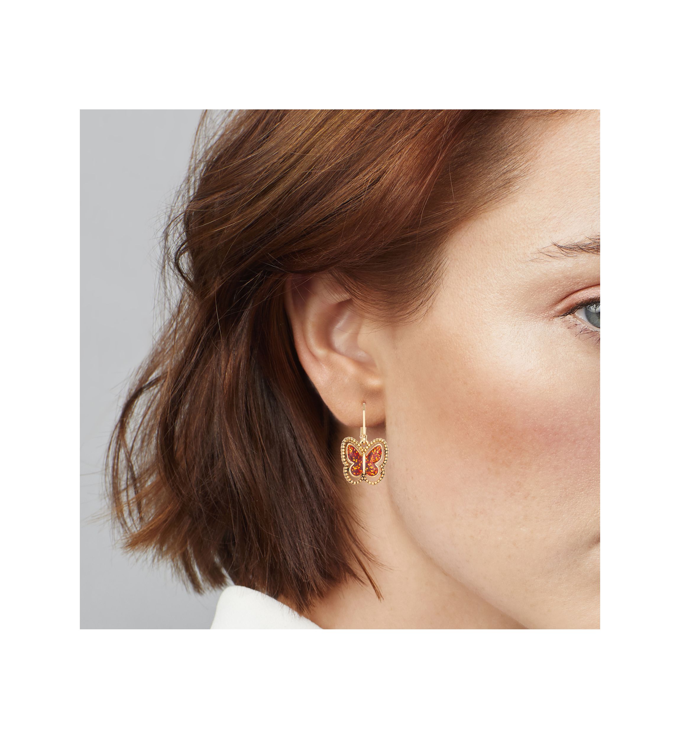Gold Tone Coral Butterfly Drop Earrings