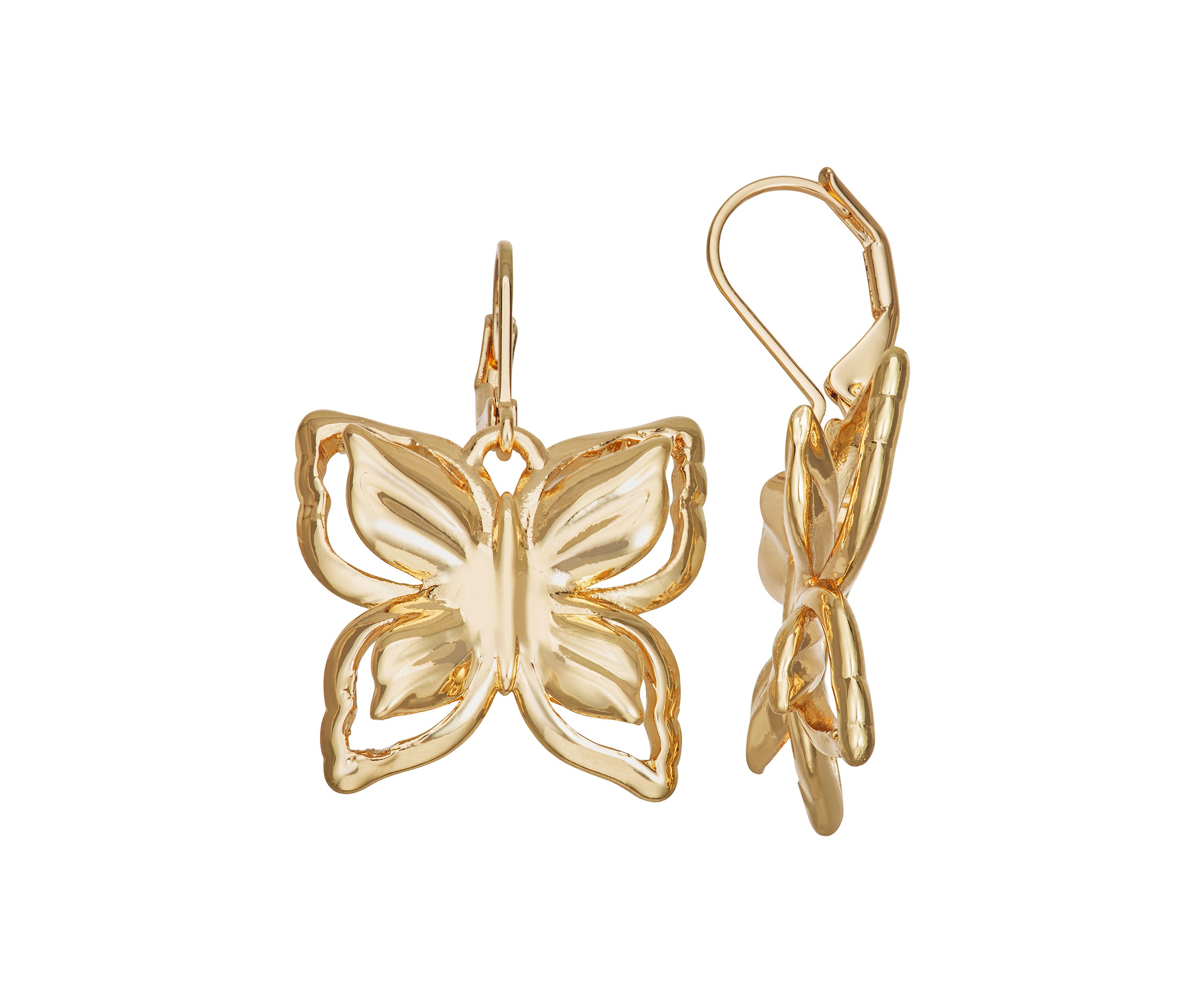 Gold Tone Butterfly Single Drop Earrings