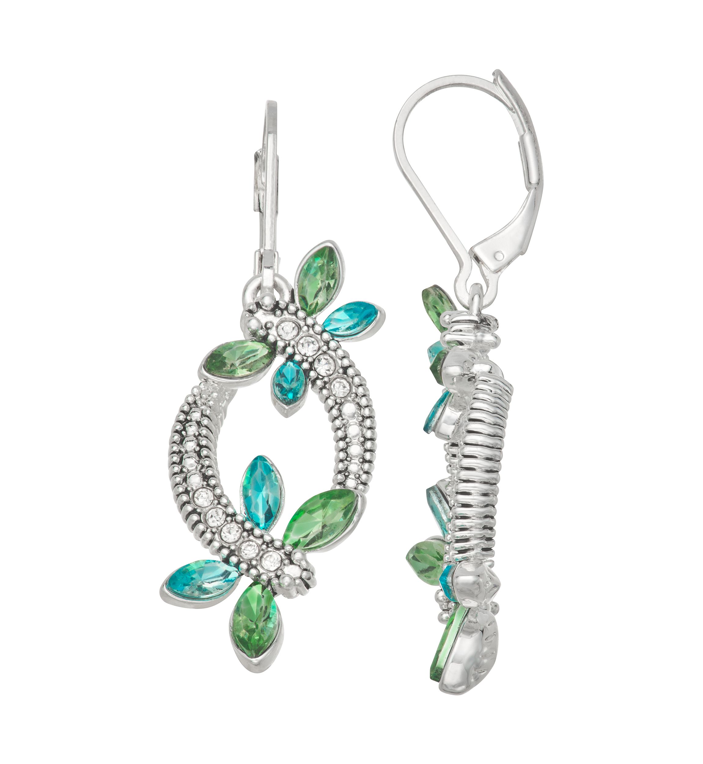 Silver Tone Multi Flower Drop Earrings