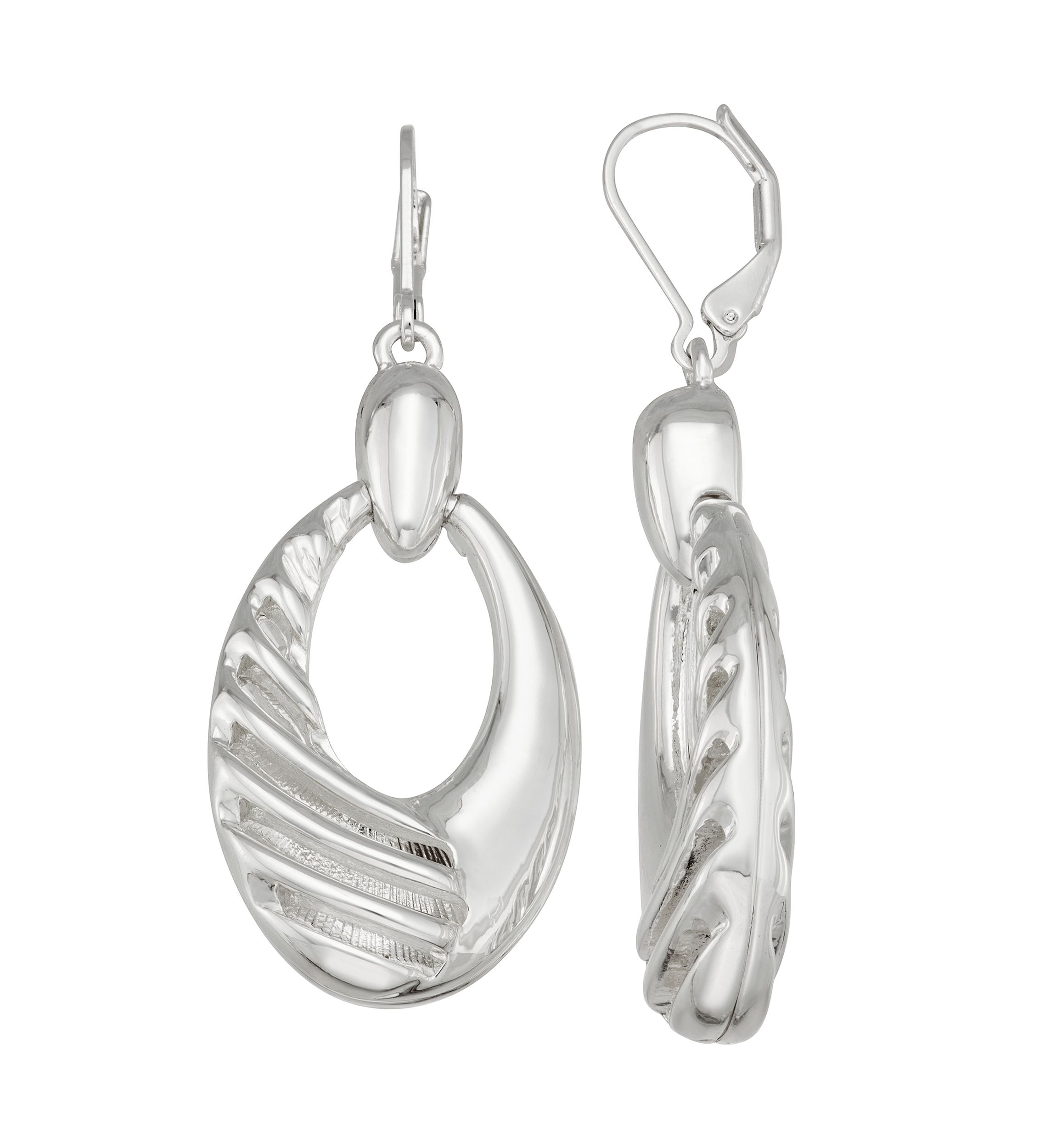 Silver Tone Horizon Drop Lever Back Earrings