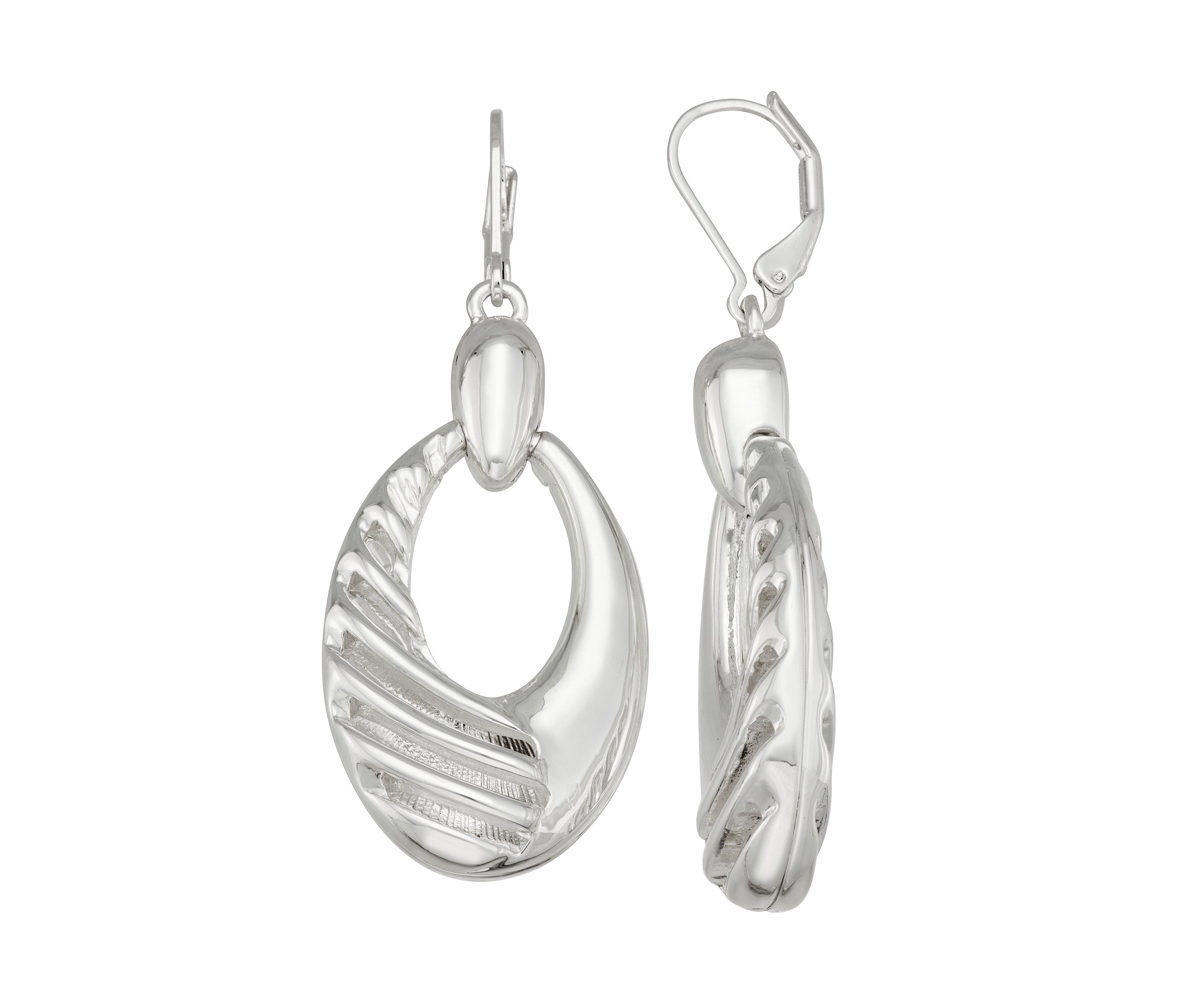 Silver Tone Horizon Drop Lever Back Earrings