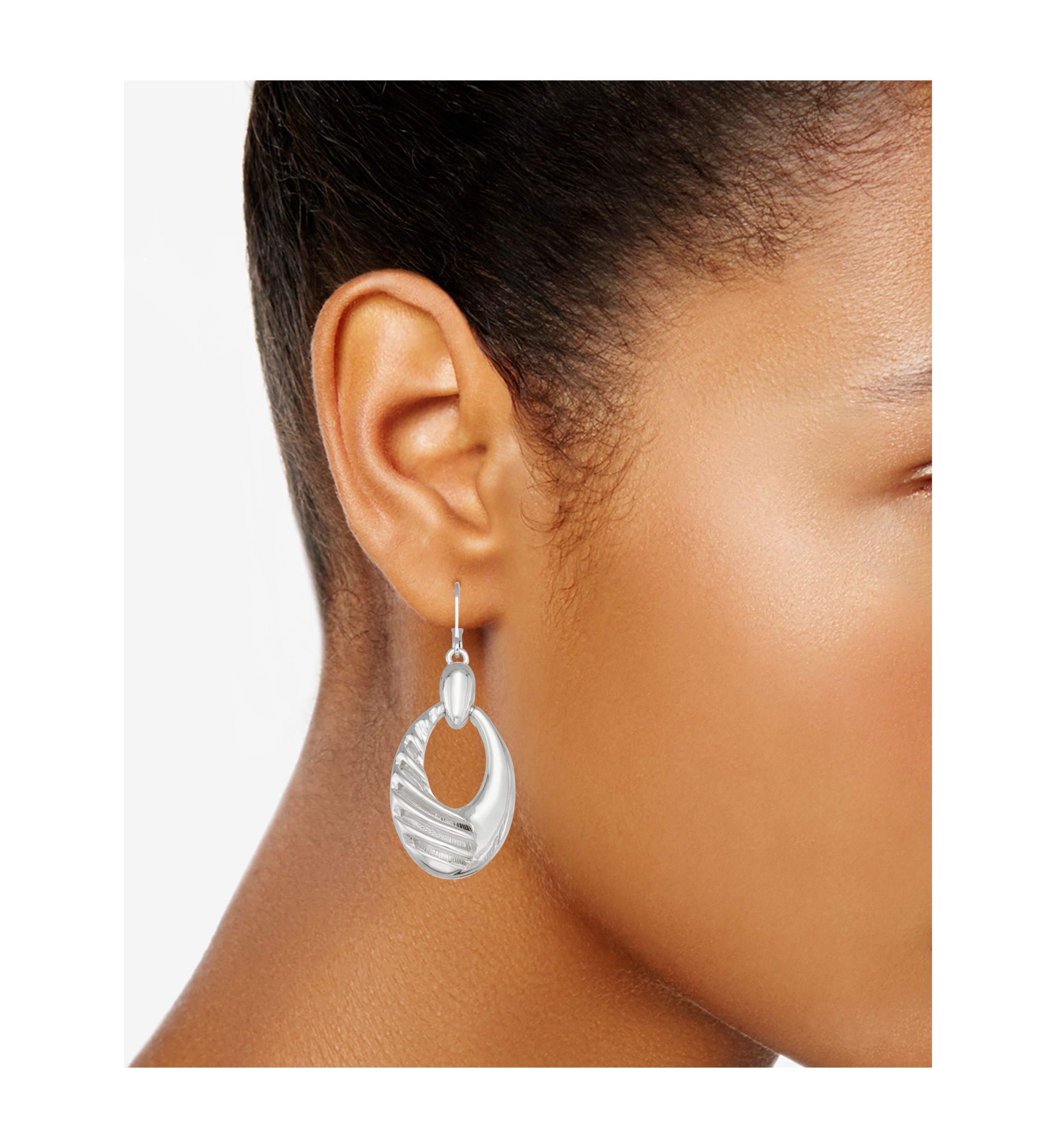 Silver Tone Horizon Drop Lever Back Earrings