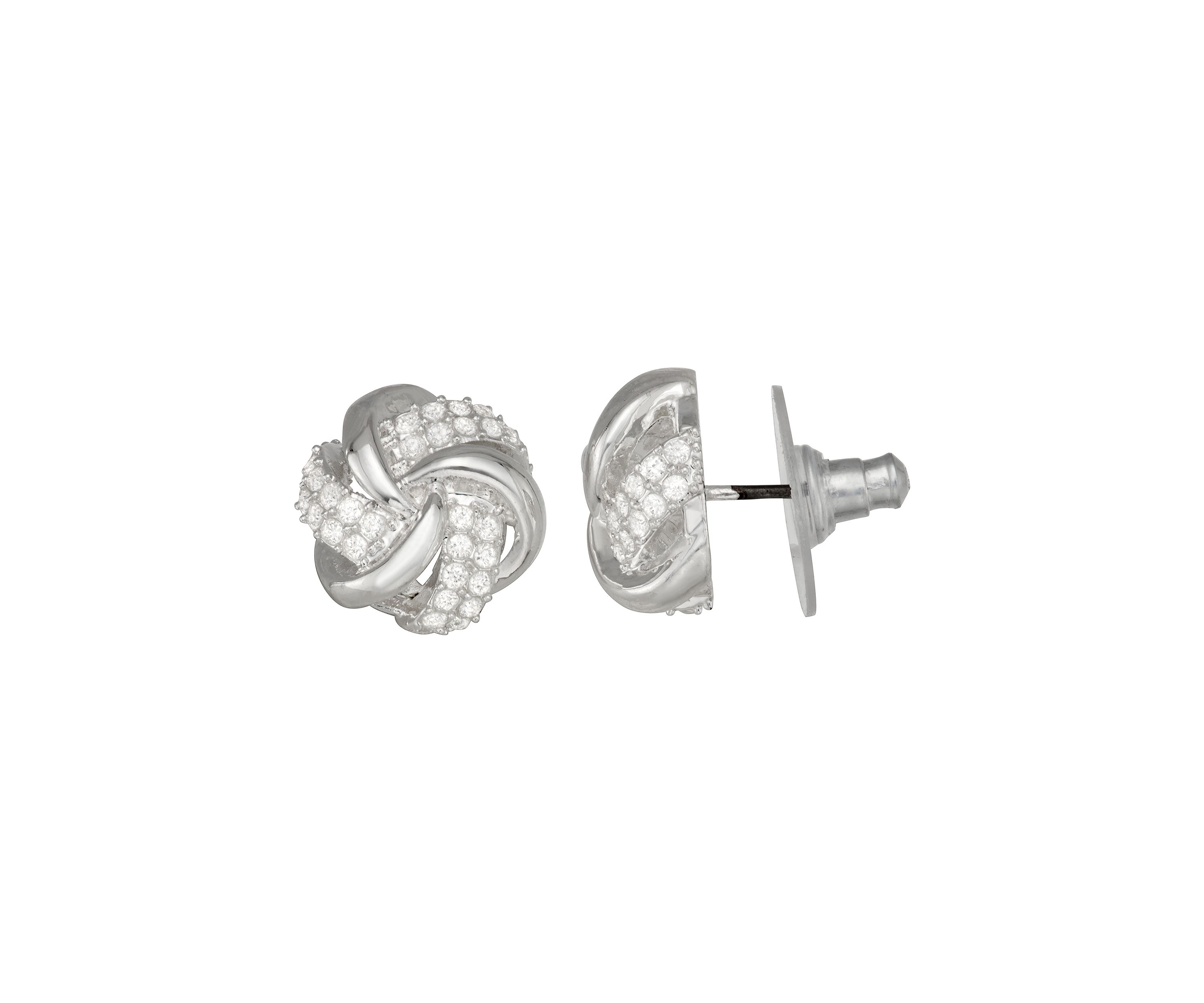 Silver Tone Crystal 12 Millimeter Knot Stud Earrings