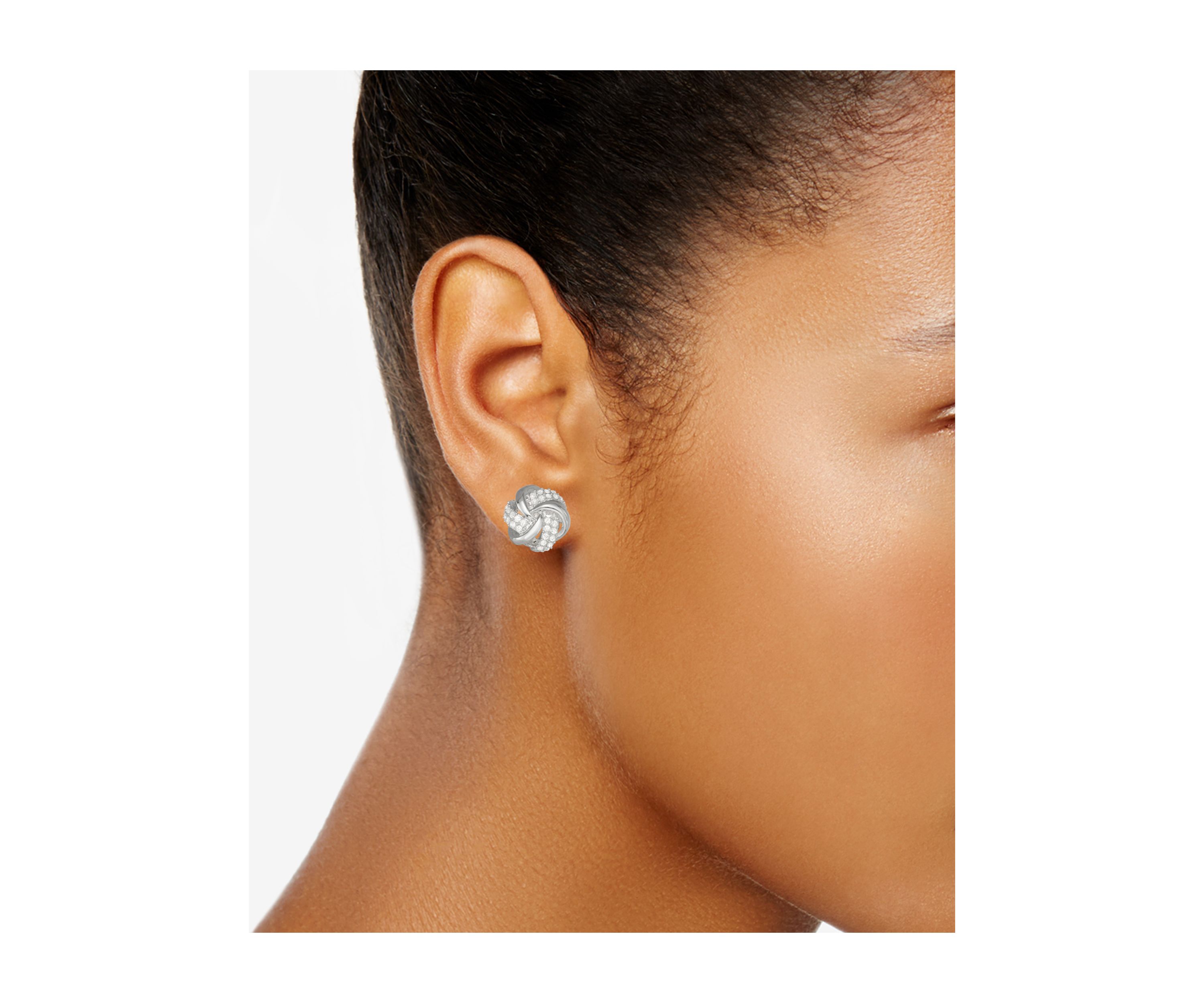 Silver Tone Crystal 12 Millimeter Knot Stud Earrings