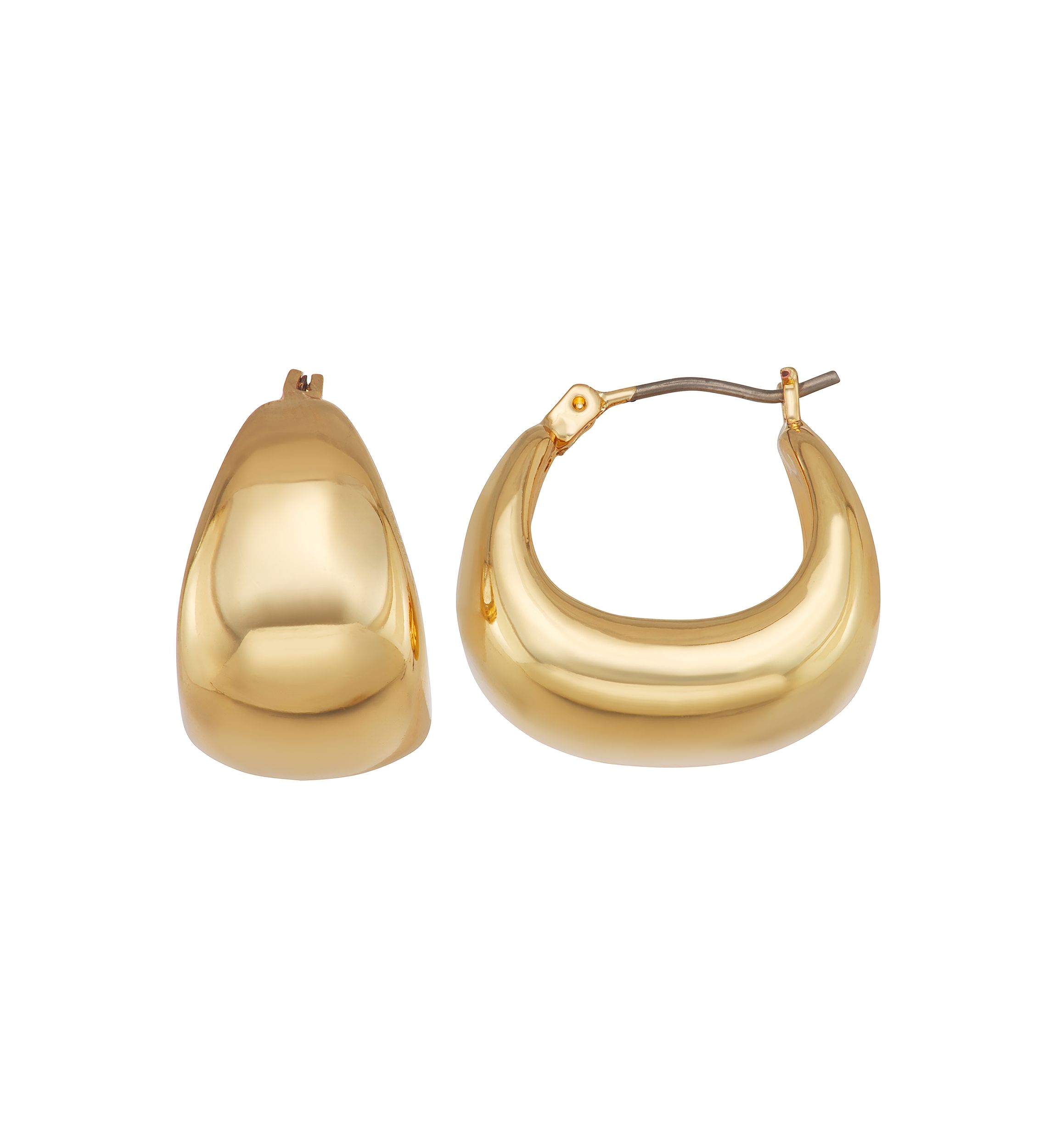Gold Tone Puffy Oval Hoop Earrings
