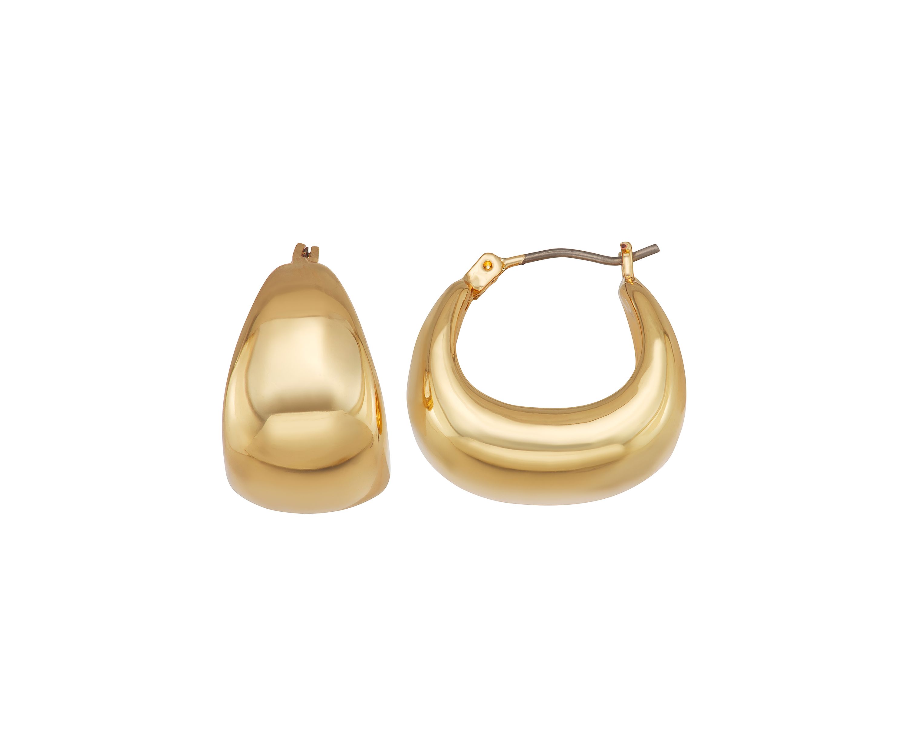 Gold Tone Puffy Oval Hoop Earrings