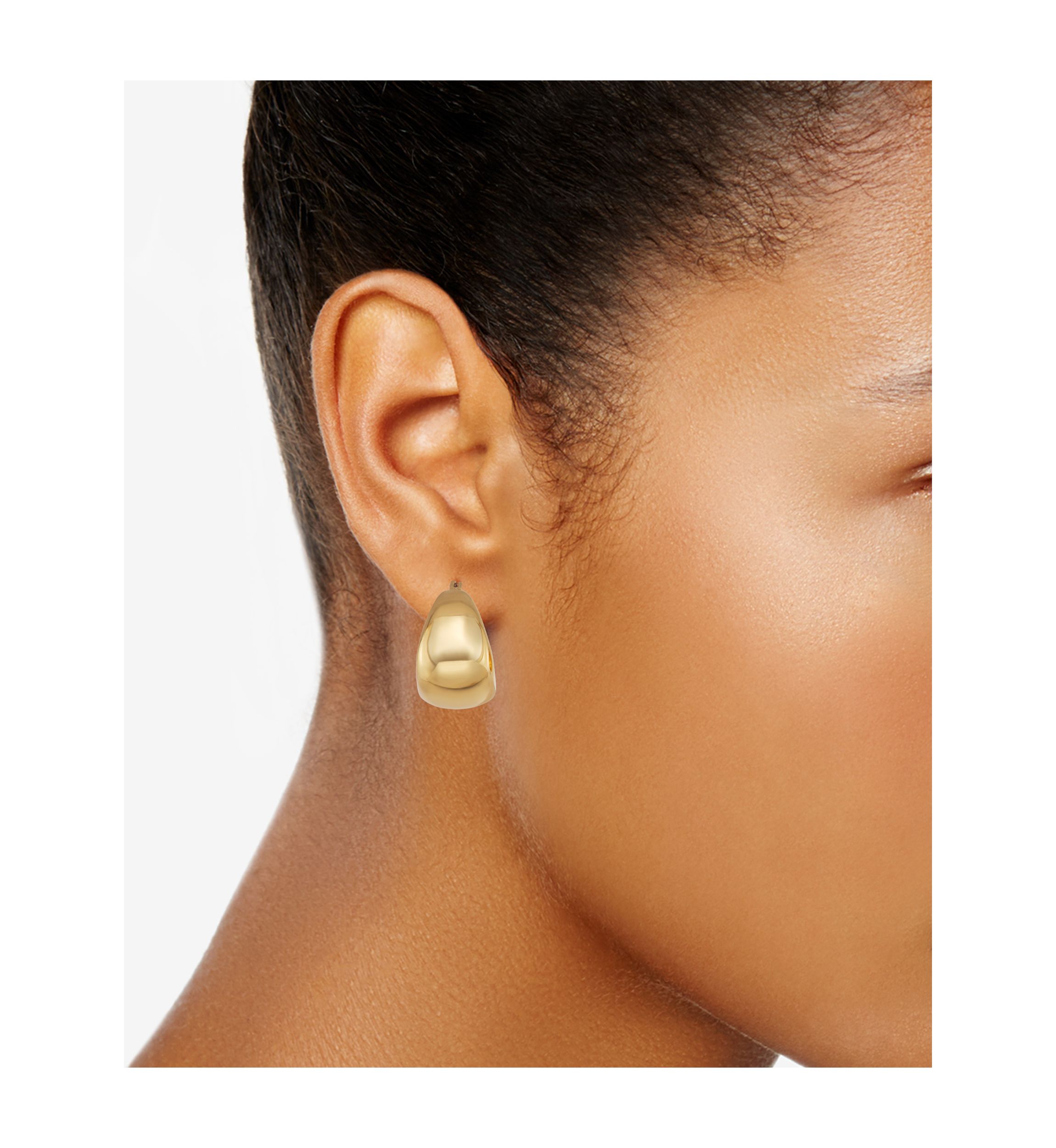 Gold Tone Puffy Oval Hoop Earrings