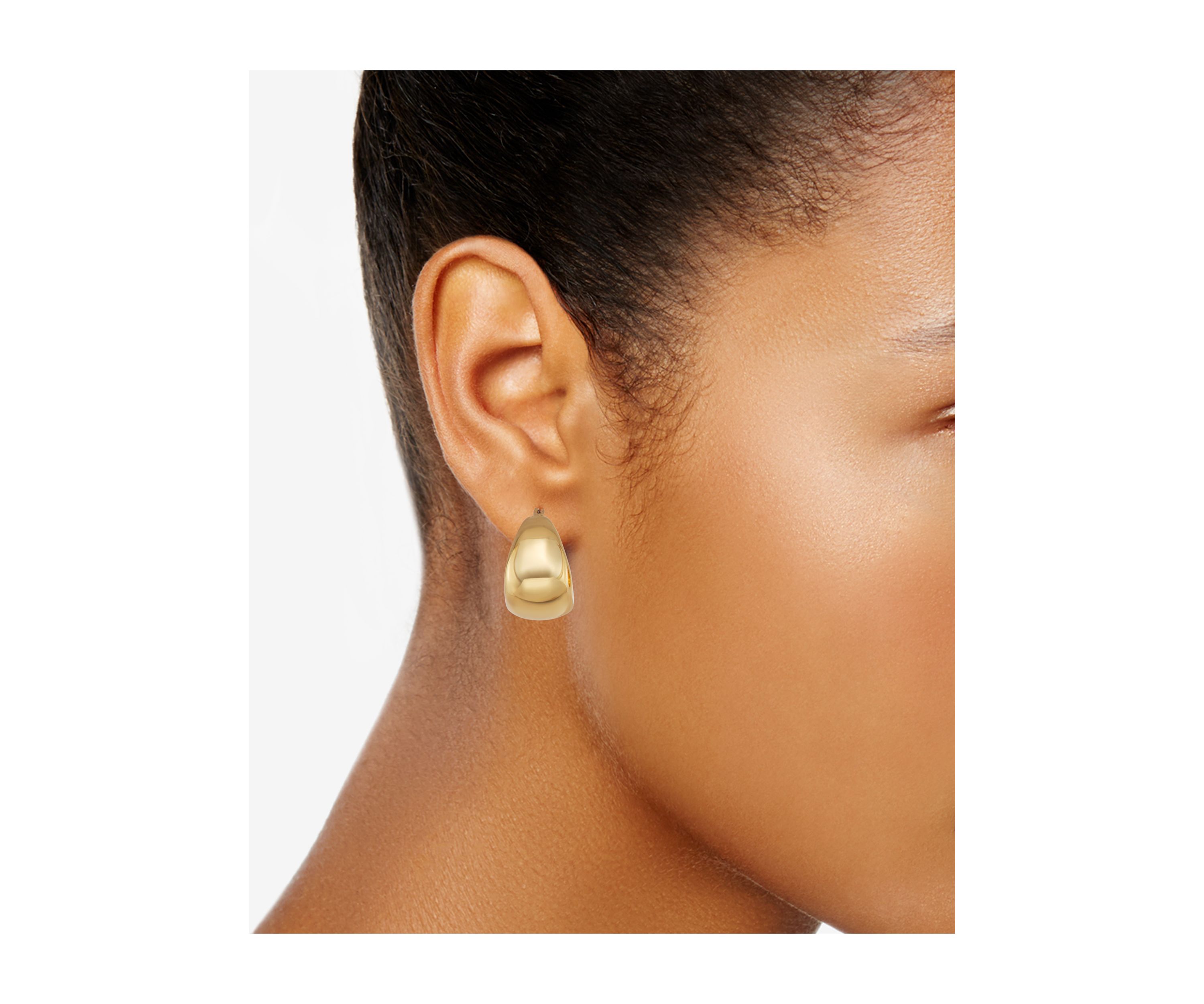 Gold Tone Puffy Oval Hoop Earrings