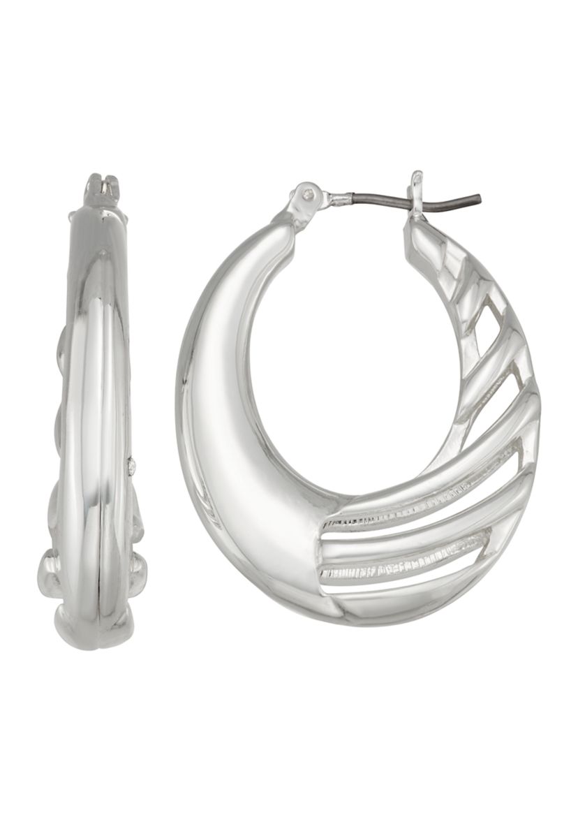 29 Millimeter Silver Tone Hoop Earrings