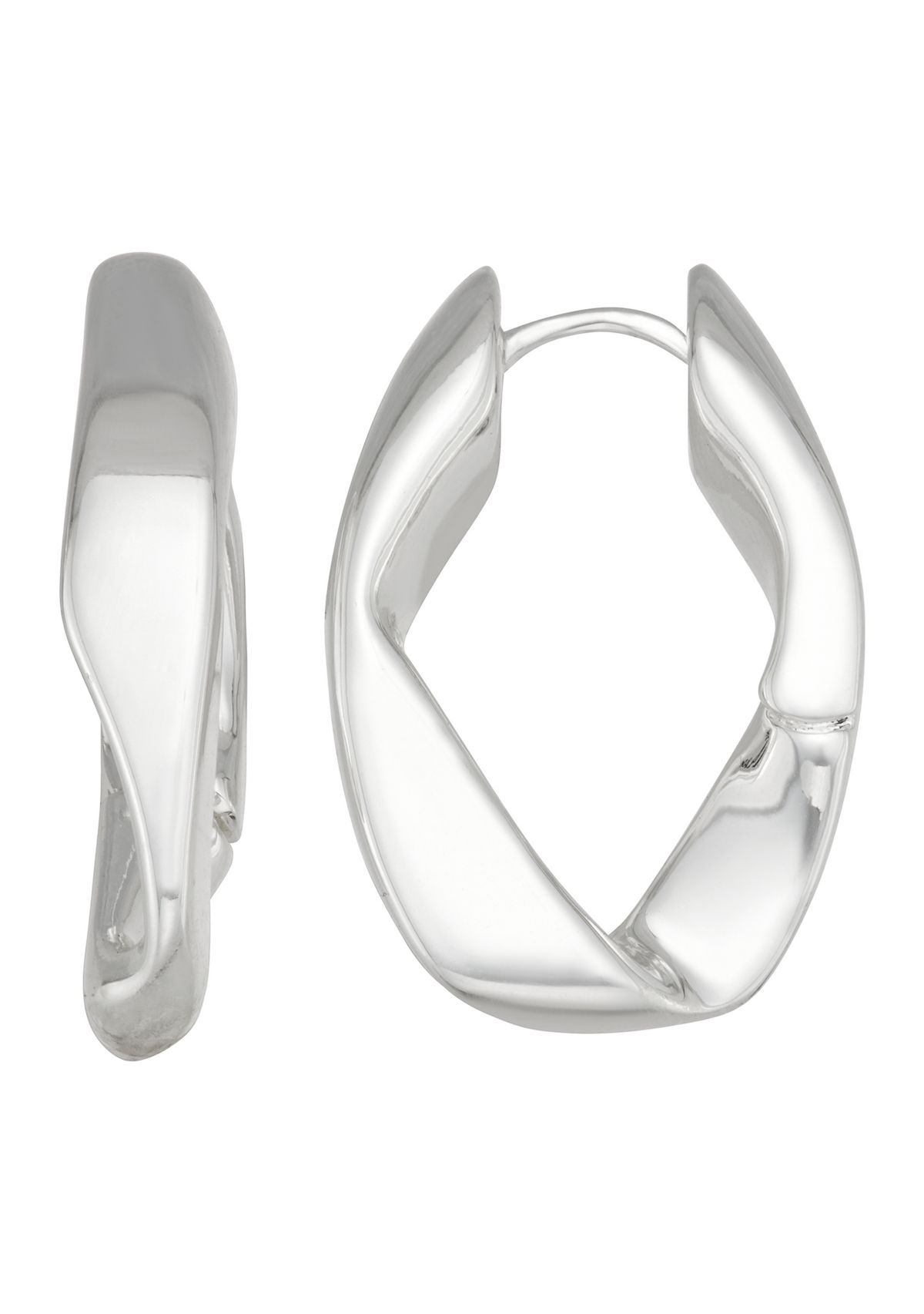 Silver Tone Oval Hoop Earrings