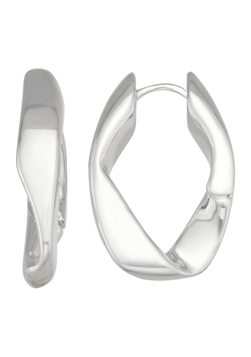 Silver Tone Oval Hoop Earrings