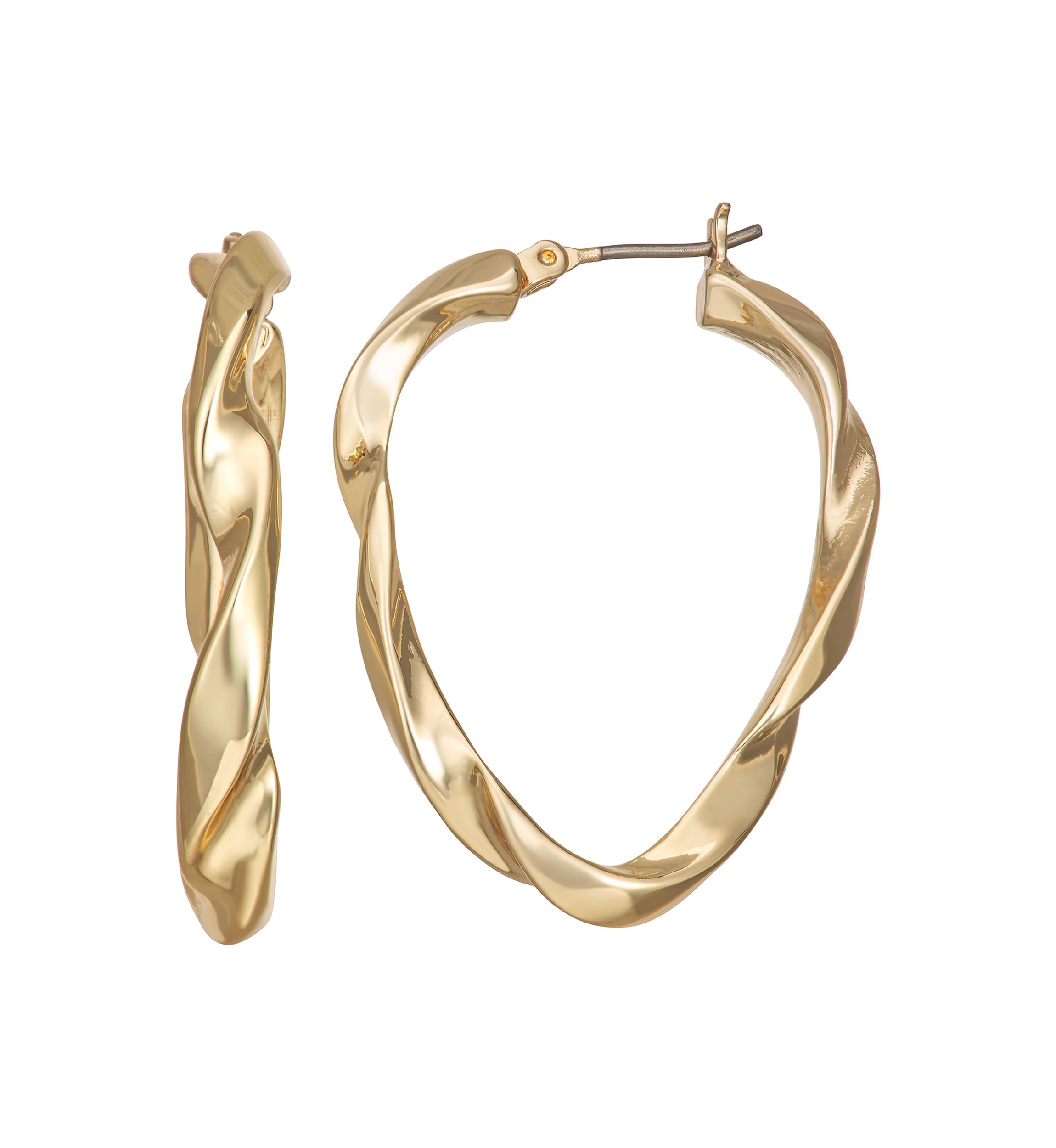 34 Millimeter Gold Tone Butterfly Oval Hoop Earrings