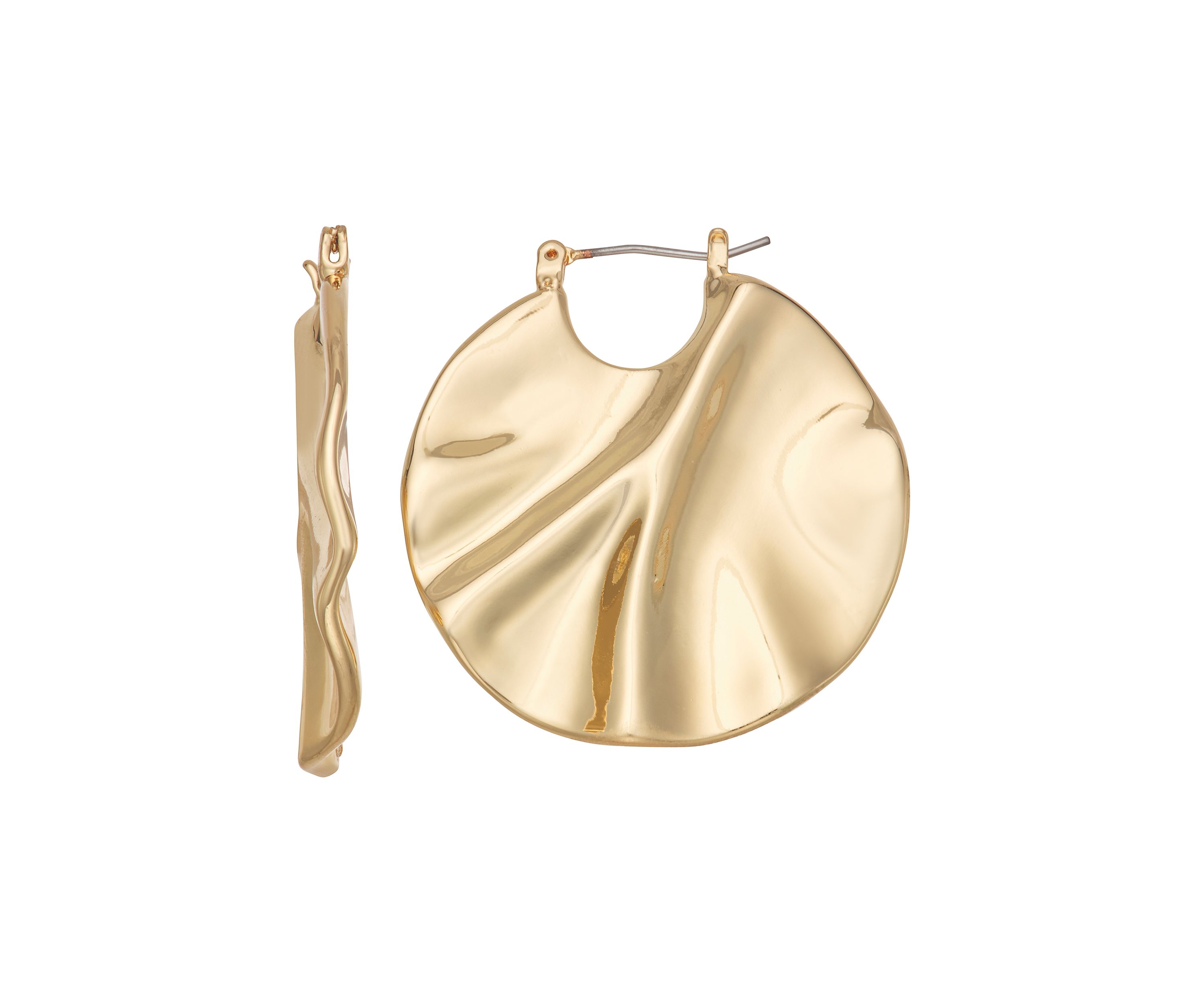 Gold Tone Texture Hoop Earrings