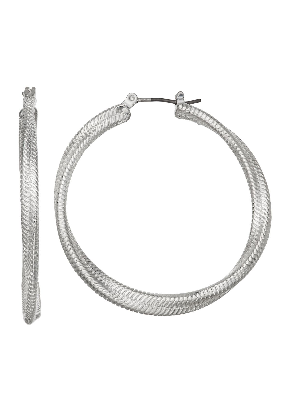 Silver Tone 42 Millimeter Twisted Hoop Post Earrings