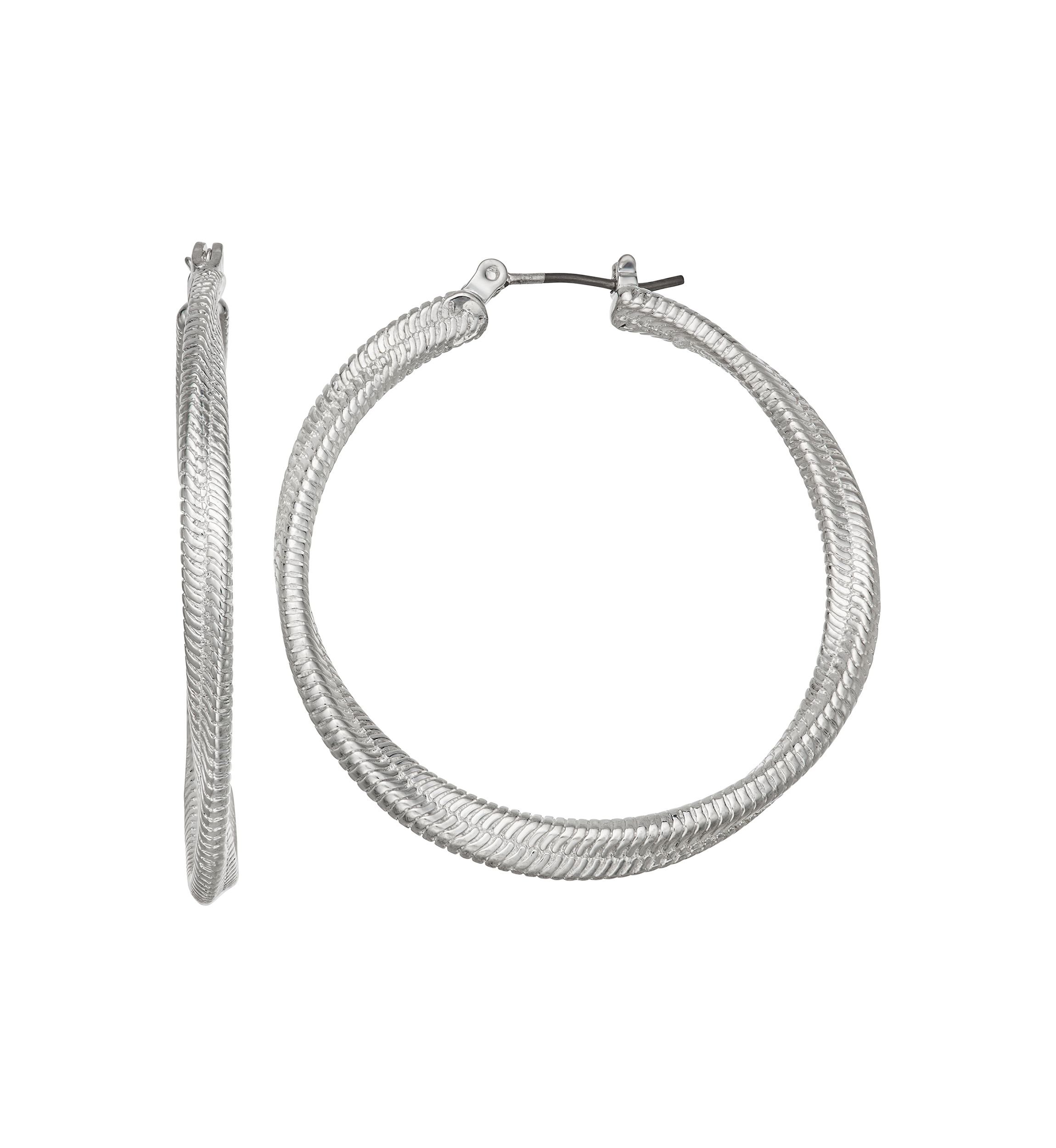 Silver Tone 42 Millimeter Twisted Hoop Post Earrings