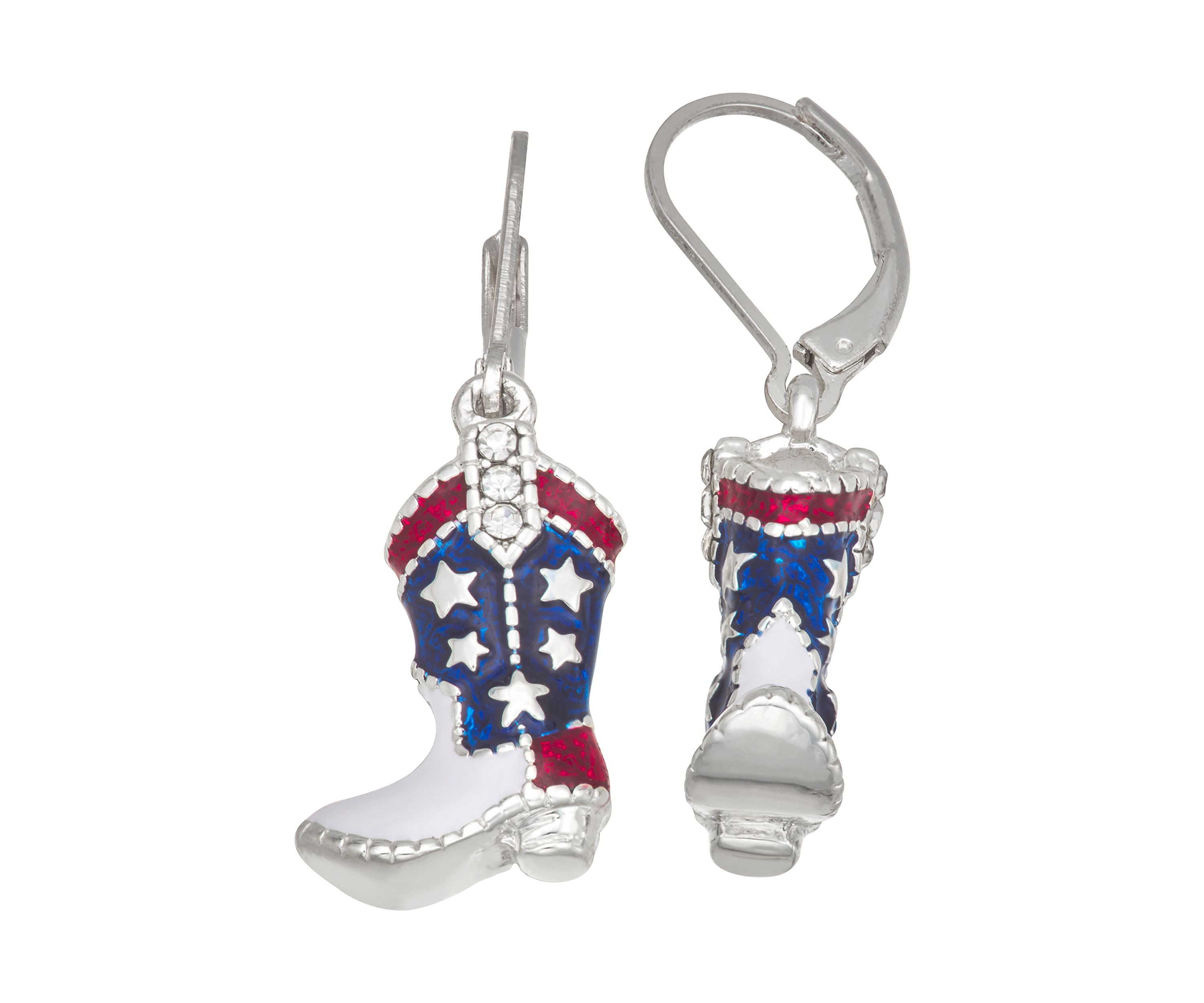 Silver Tone Multi America Boots Drop Earrings