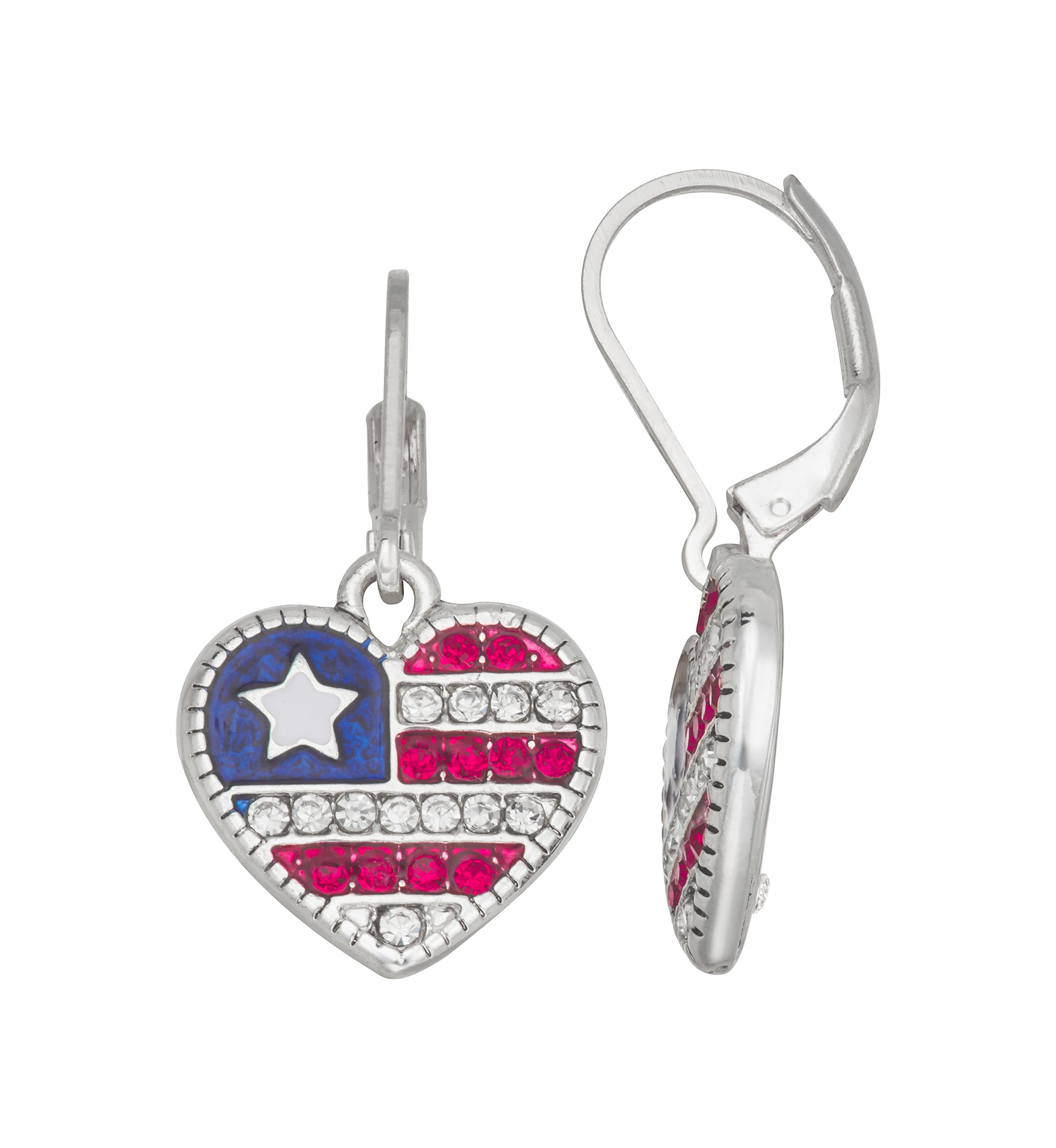Silver Tone Multi America Heart Drop Earrings